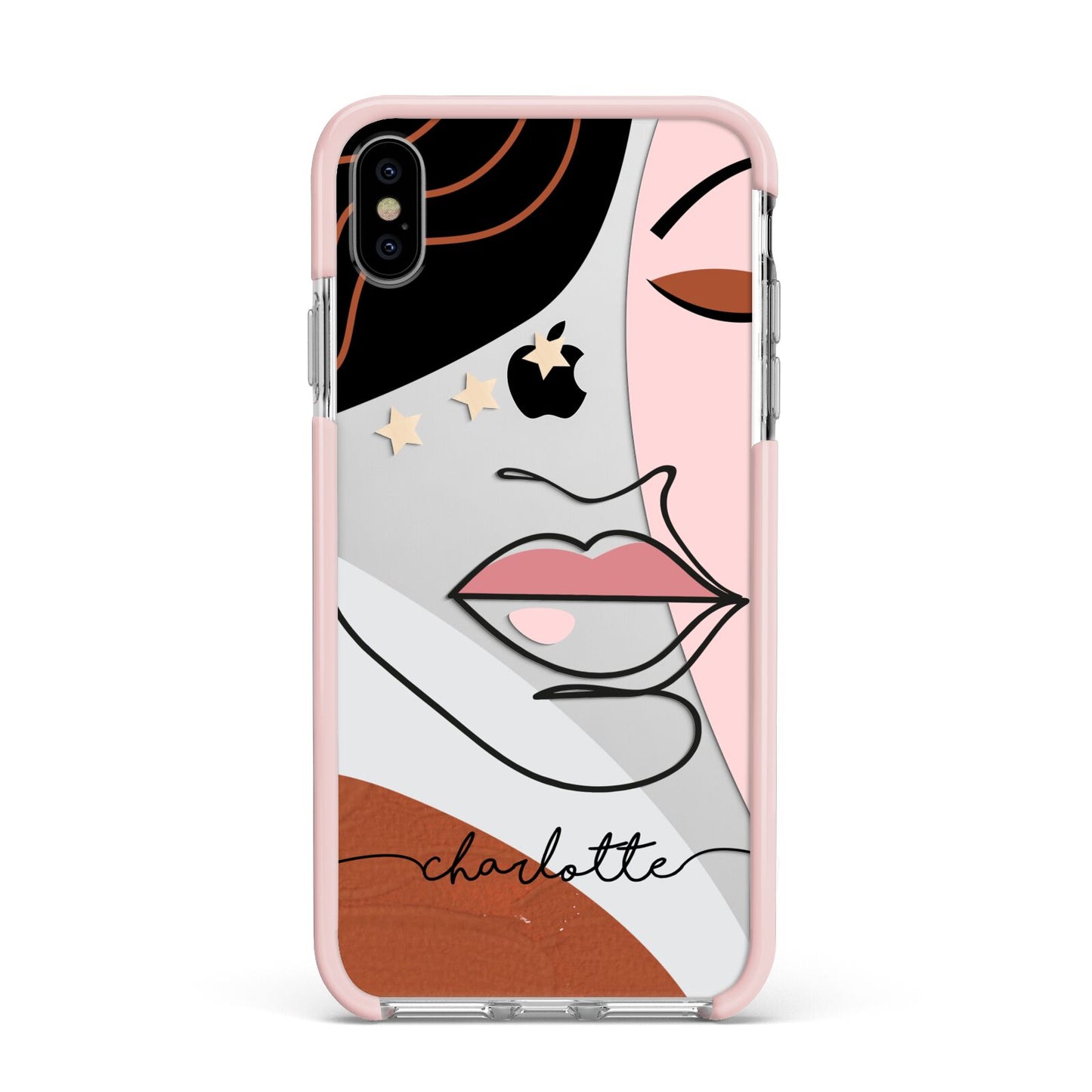 Personalised Abstract Art Apple iPhone Xs Max Impact Case Pink Edge on Silver Phone