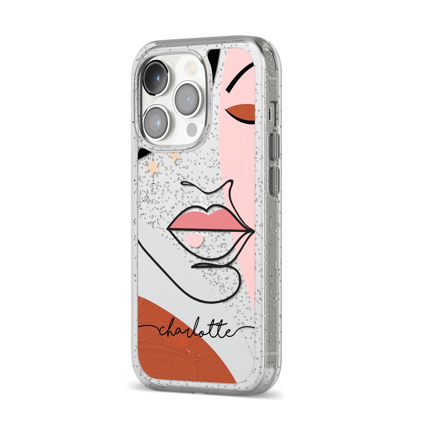 Personalised Abstract Art iPhone 14 Pro Glitter Tough Case Silver Angled Image