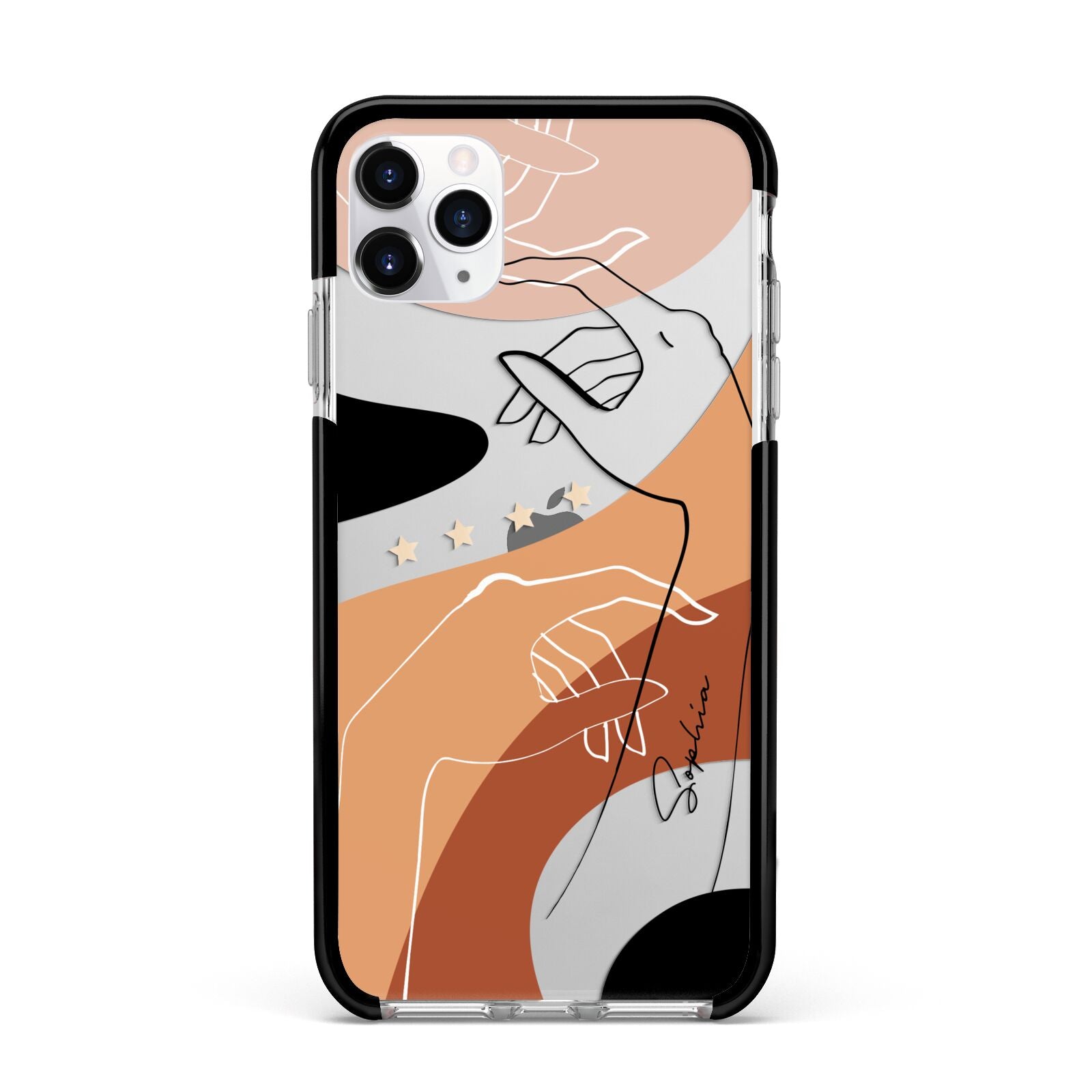 Personalised Abstract Gouache Line Art Apple iPhone 11 Pro Max in Silver with Black Impact Case