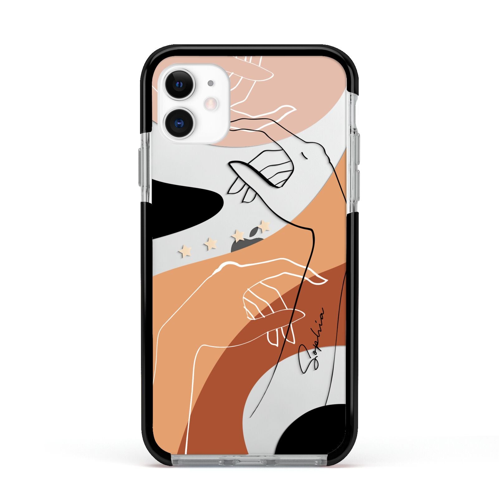 Personalised Abstract Gouache Line Art Apple iPhone 11 in White with Black Impact Case