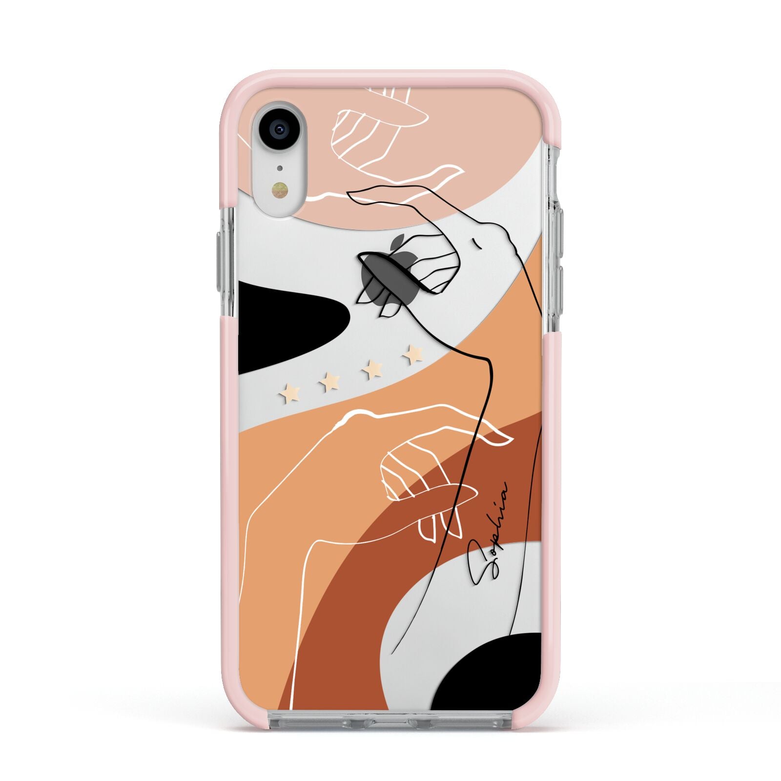 Personalised Abstract Gouache Line Art Apple iPhone XR Impact Case Pink Edge on Silver Phone