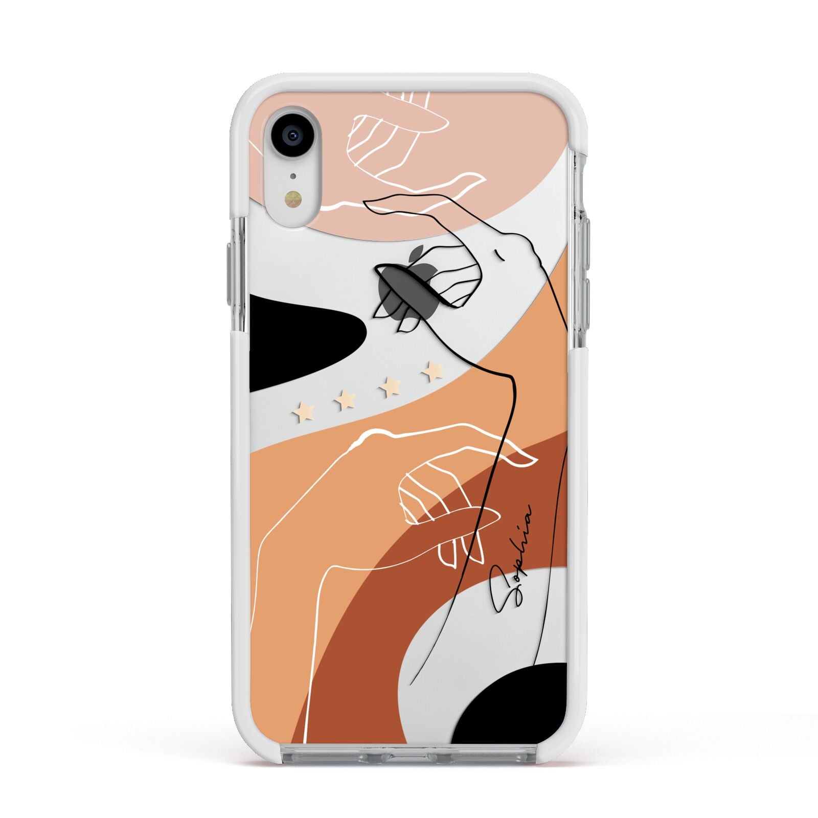 Personalised Abstract Gouache Line Art Apple iPhone XR Impact Case White Edge on Silver Phone