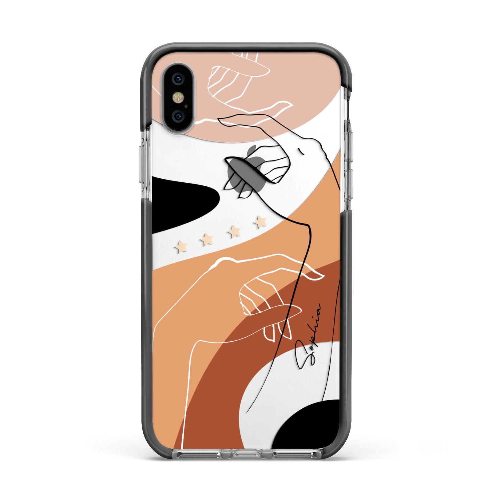 Personalised Abstract Gouache Line Art Apple iPhone Xs Impact Case Black Edge on Silver Phone