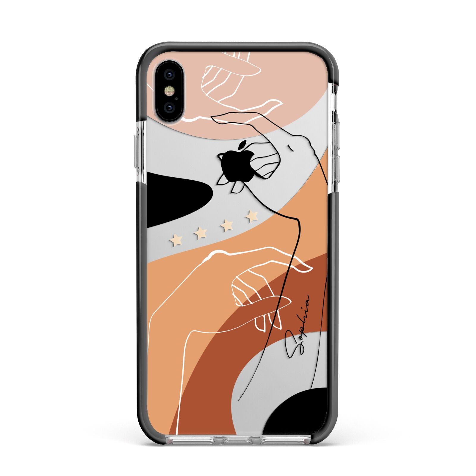 Personalised Abstract Gouache Line Art Apple iPhone Xs Max Impact Case Black Edge on Silver Phone