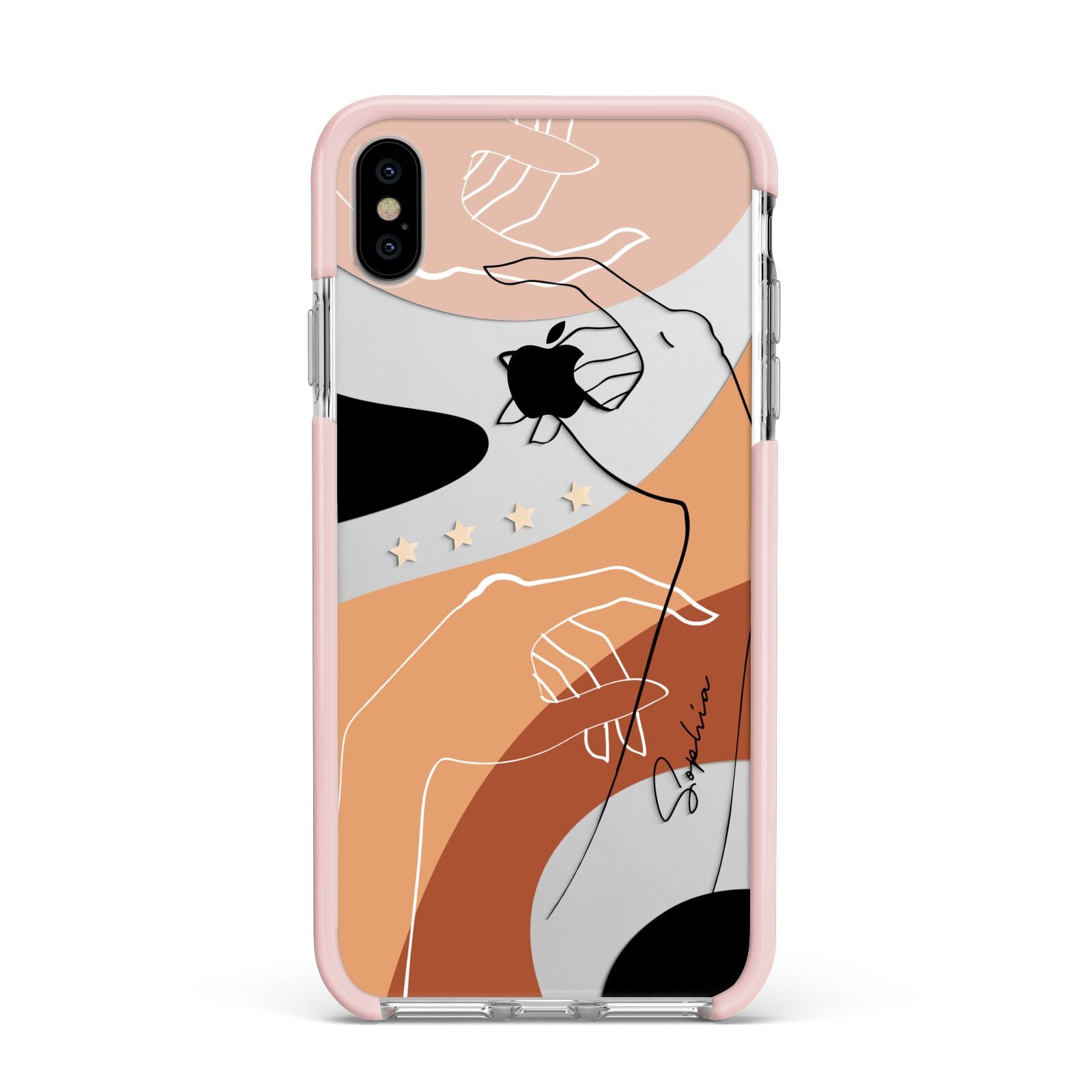 Personalised Abstract Gouache Line Art Apple iPhone Xs Max Impact Case Pink Edge on Silver Phone