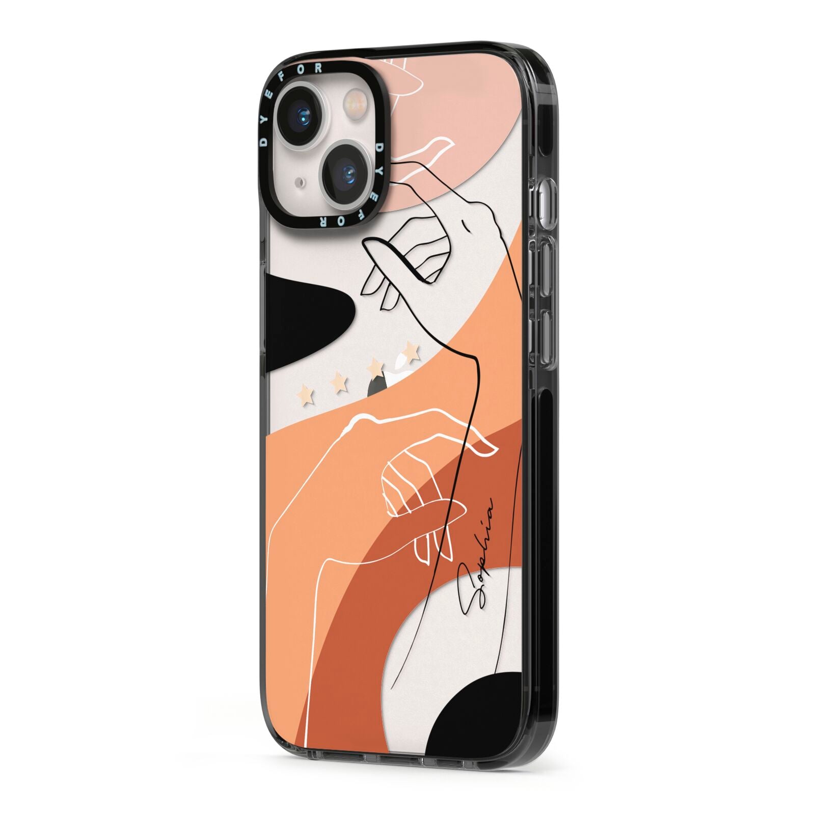 Personalised Abstract Gouache Line Art iPhone 13 Black Impact Case Side Angle on Silver phone