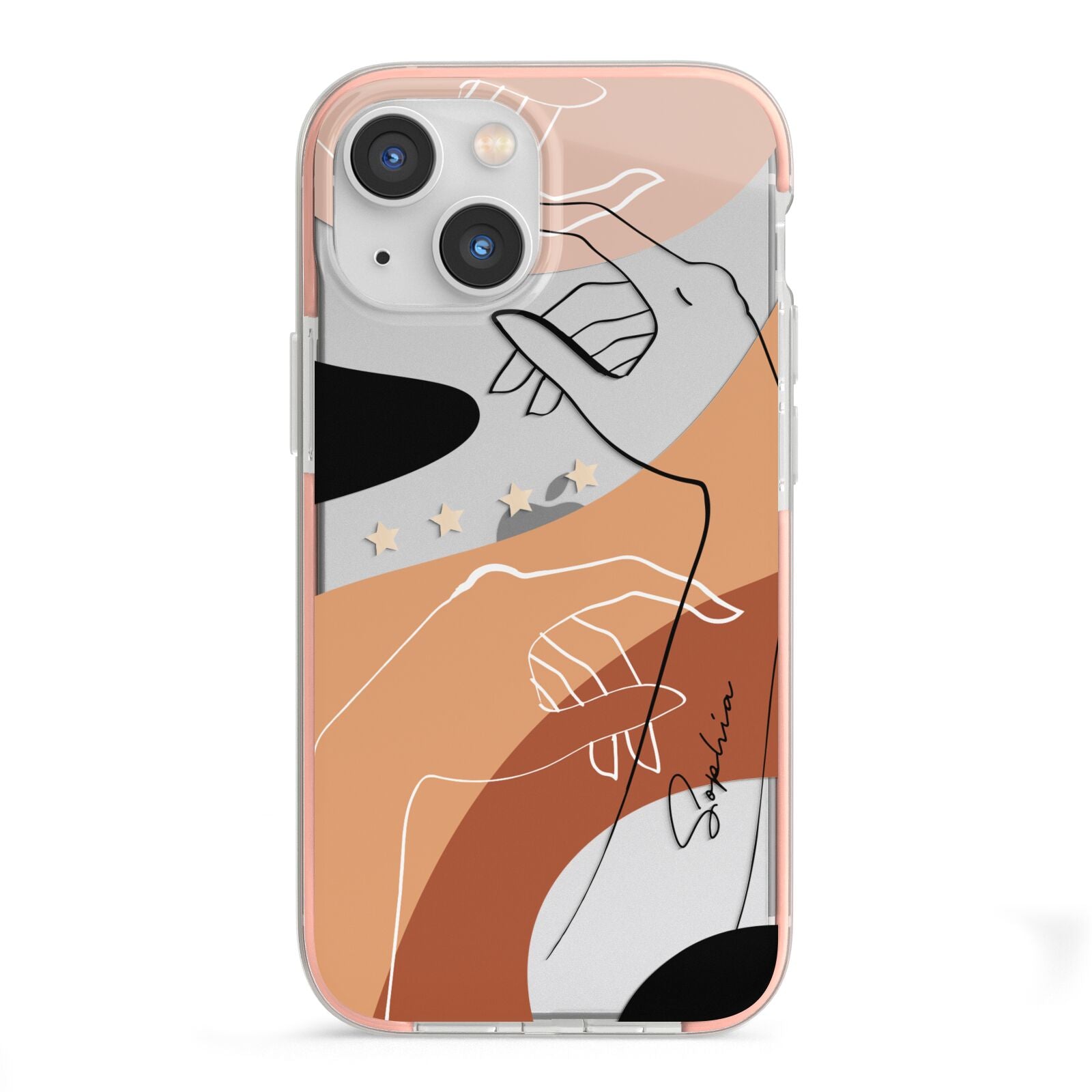 Personalised Abstract Gouache Line Art iPhone 13 Mini TPU Impact Case with Pink Edges