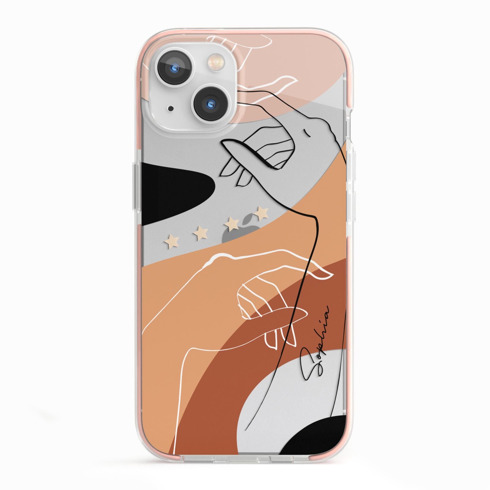Personalised Abstract Gouache Line Art iPhone 13 TPU Impact Case with Pink Edges