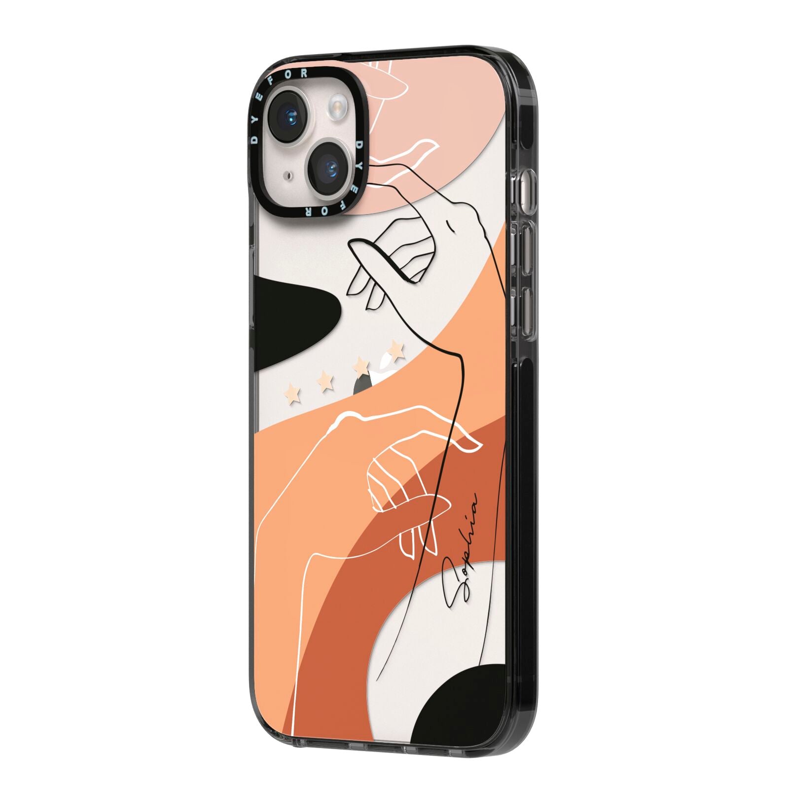 Personalised Abstract Gouache Line Art iPhone 14 Plus Black Impact Case Side Angle on Silver phone
