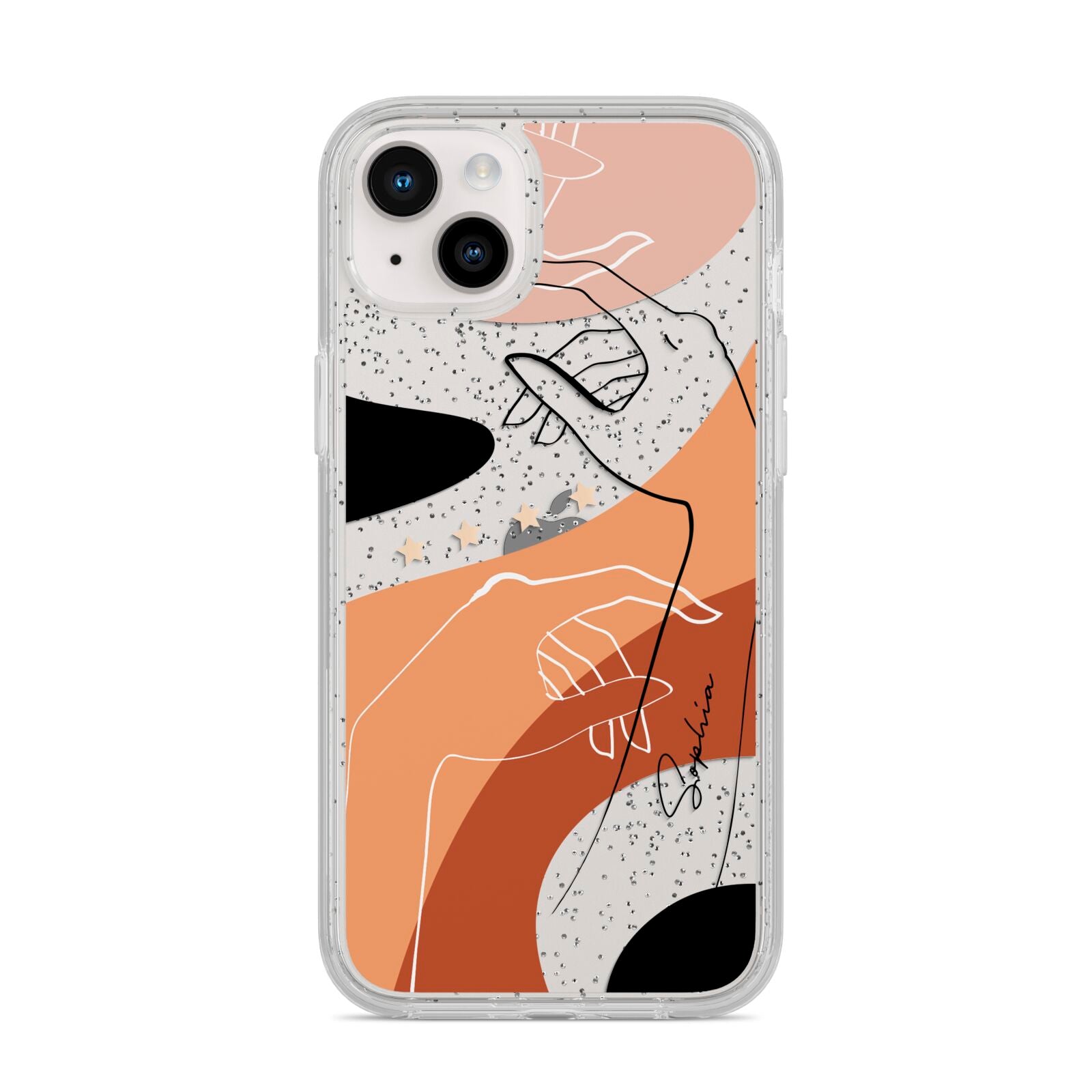 Personalised Abstract Gouache Line Art iPhone 14 Plus Glitter Tough Case Starlight