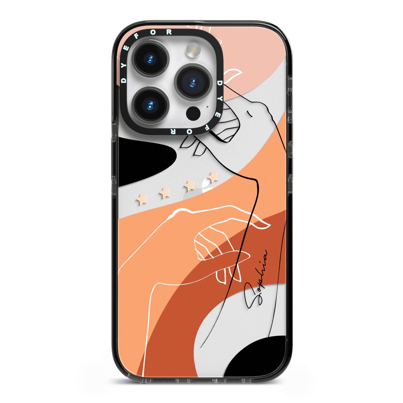 Personalised Abstract Gouache Line Art iPhone 14 Pro Black Impact Case on Silver phone
