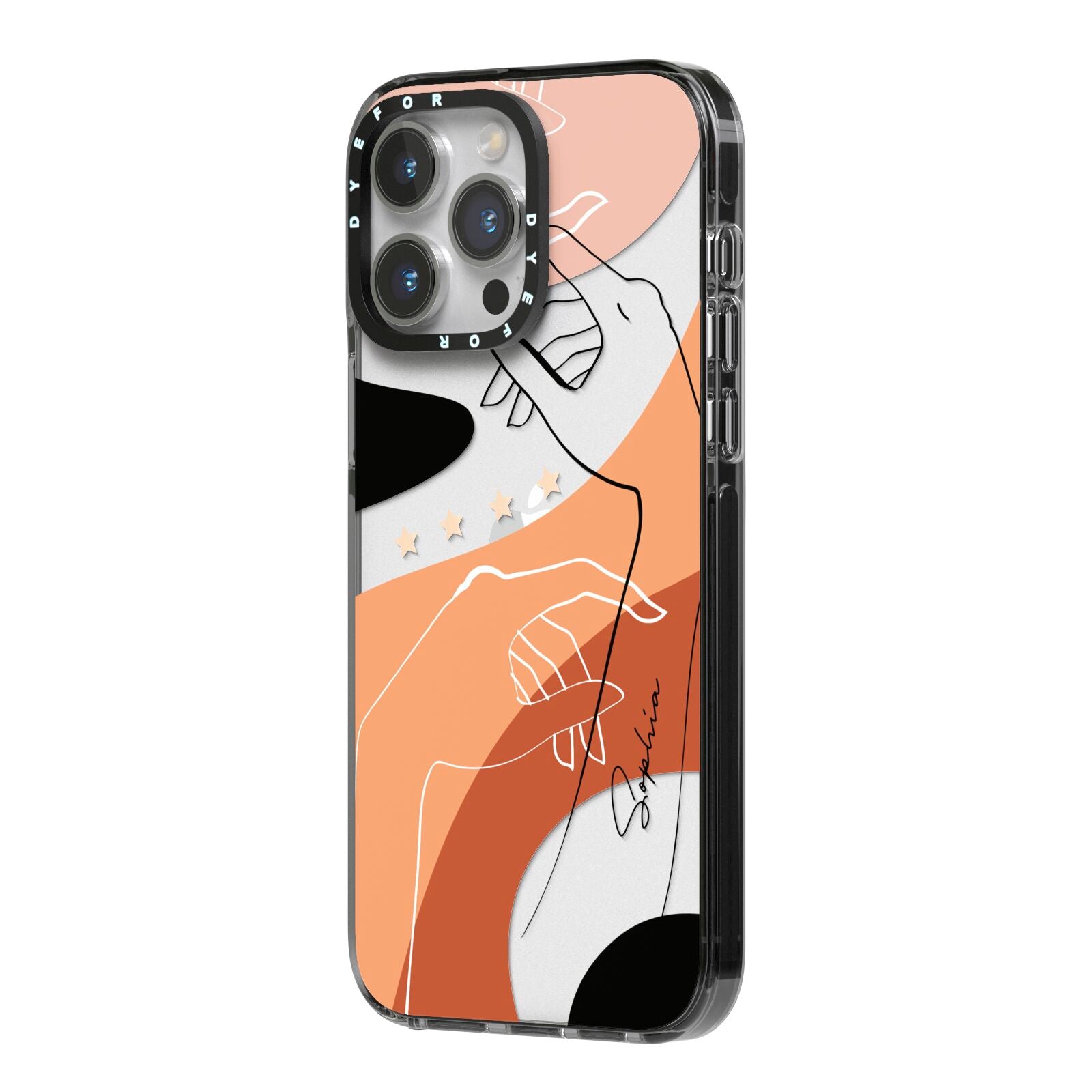 Personalised Abstract Gouache Line Art iPhone 14 Pro Max Black Impact Case Side Angle on Silver phone