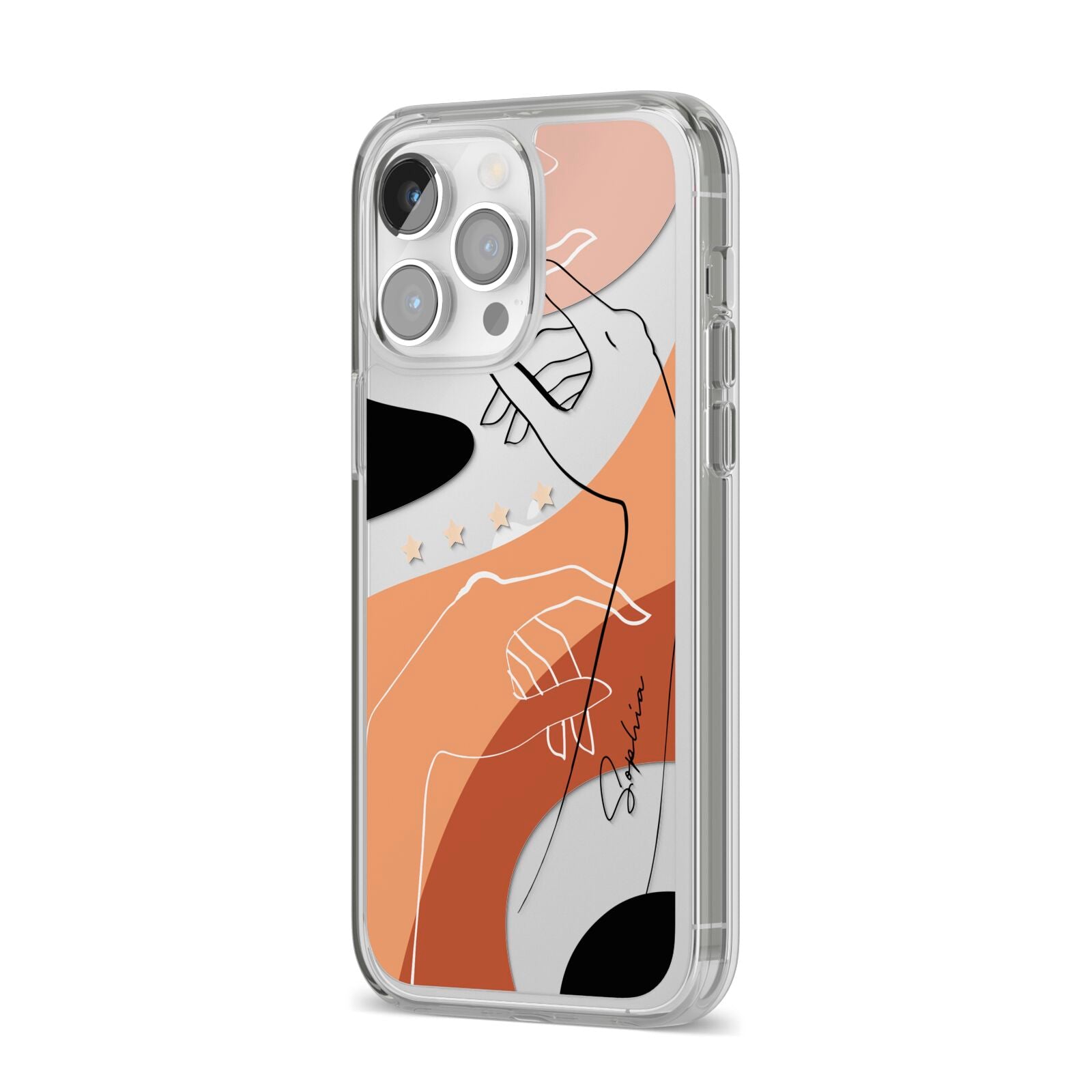 Personalised Abstract Gouache Line Art iPhone 14 Pro Max Clear Tough Case Silver Angled Image