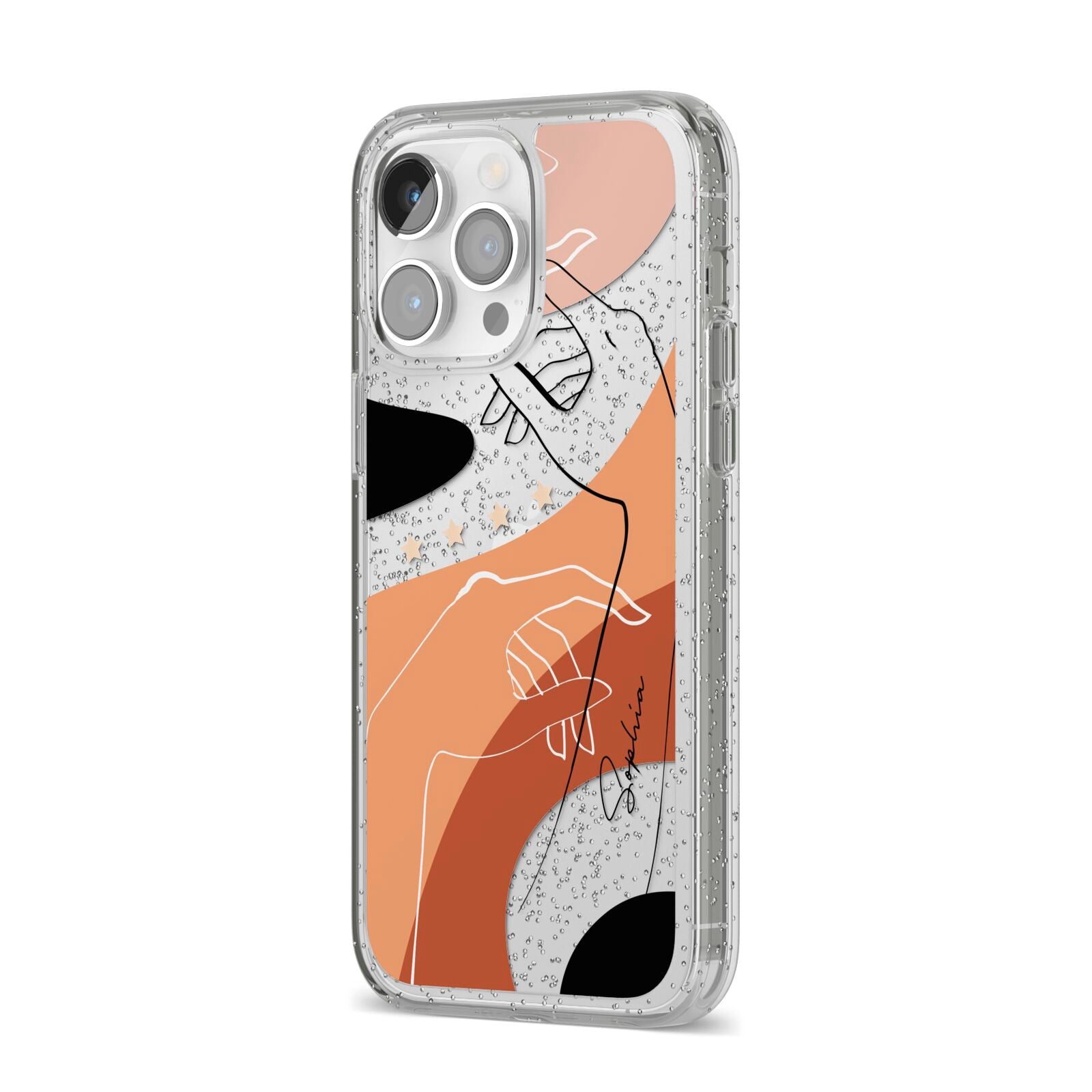 Personalised Abstract Gouache Line Art iPhone 14 Pro Max Glitter Tough Case Silver Angled Image
