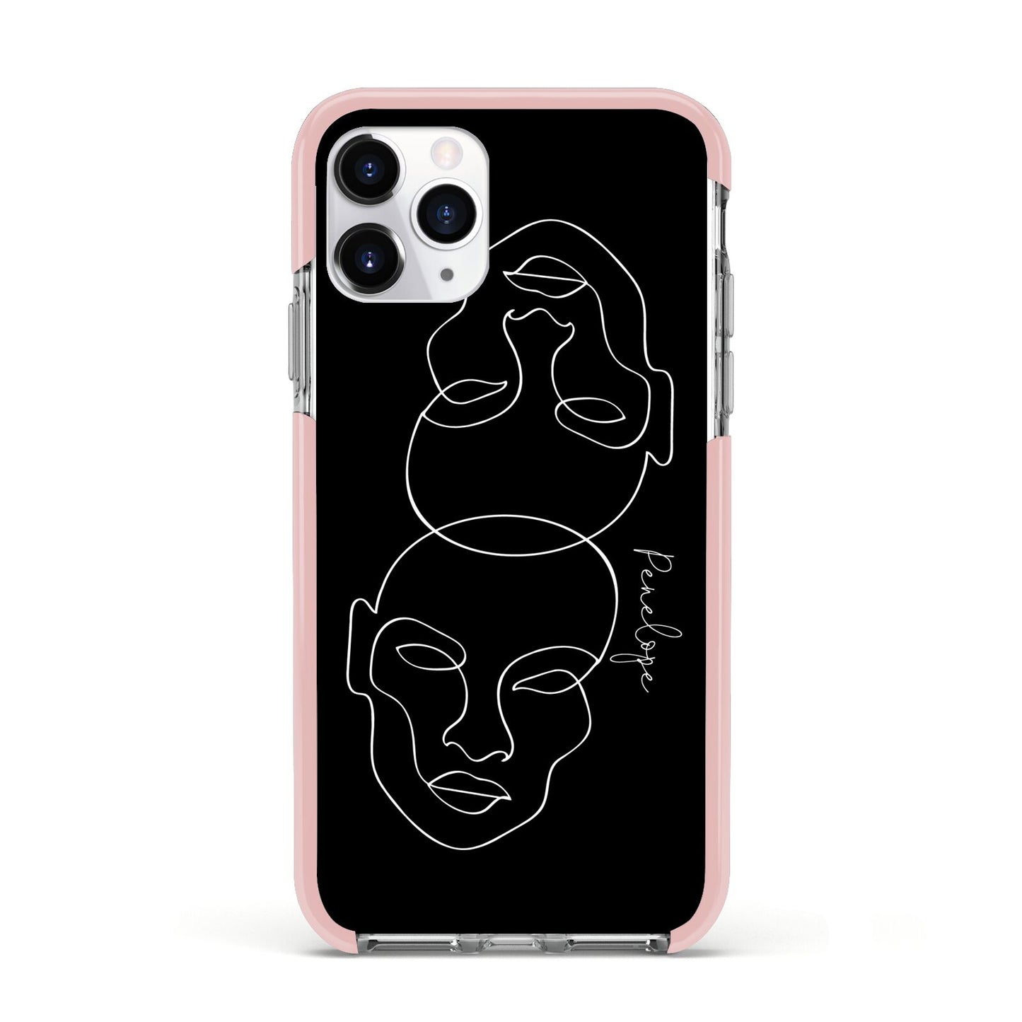 Personalised Abstract Line Art Apple iPhone 11 Pro in Silver with Pink Impact Case