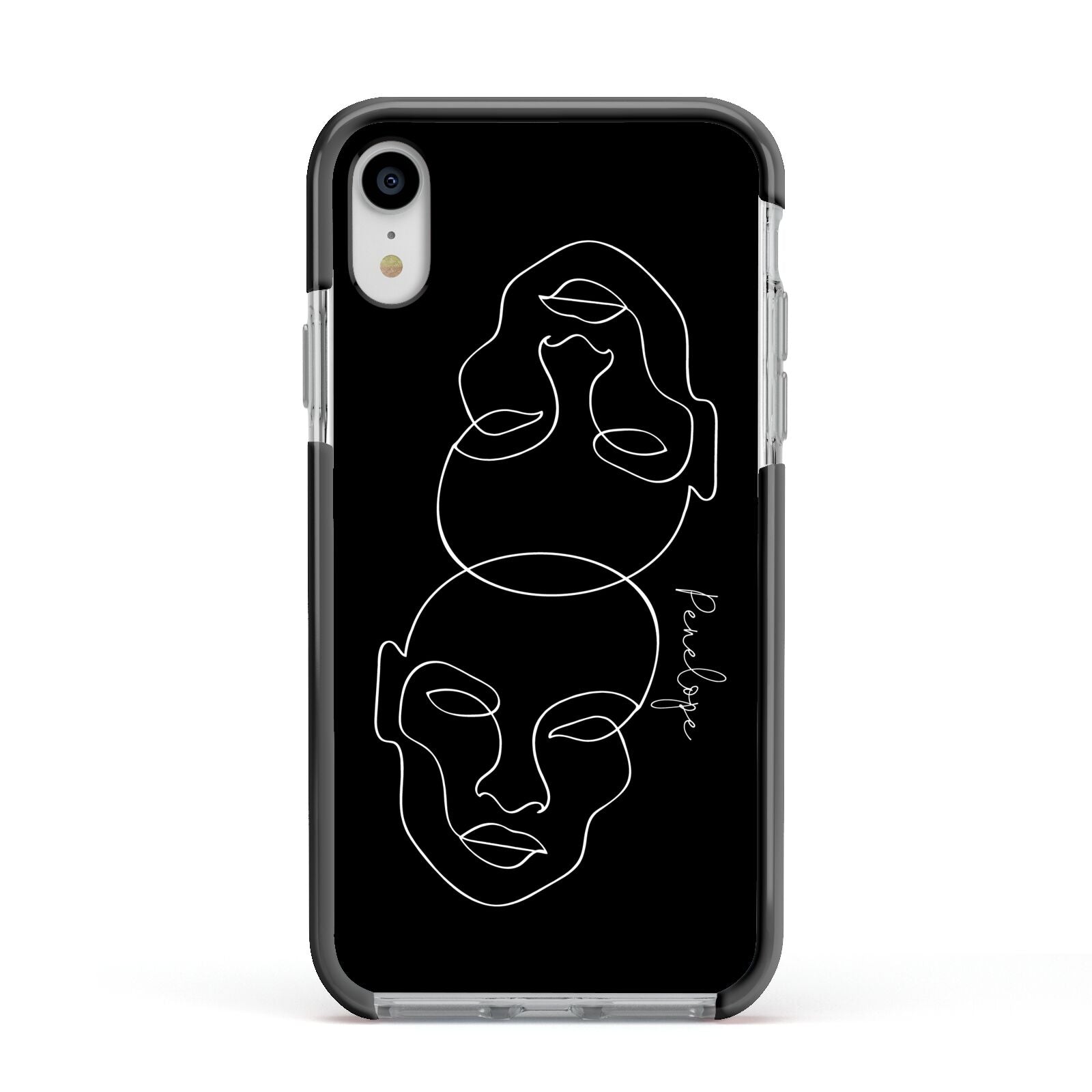 Personalised Abstract Line Art Apple iPhone XR Impact Case Black Edge on Silver Phone