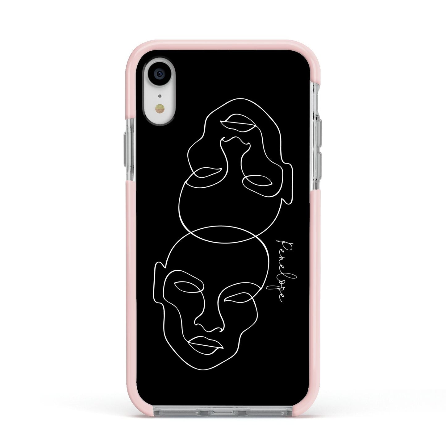 Personalised Abstract Line Art Apple iPhone XR Impact Case Pink Edge on Silver Phone