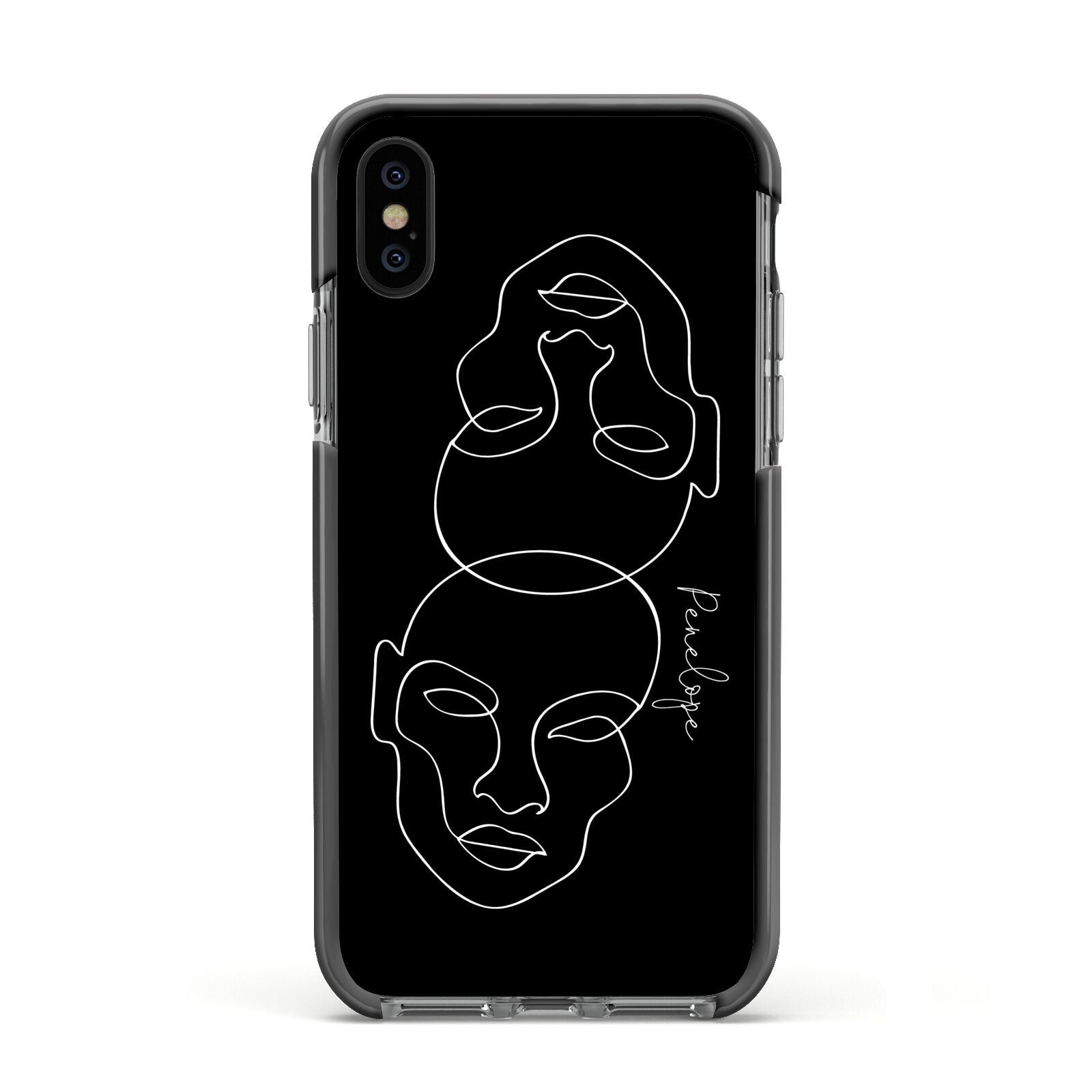 Personalised Abstract Line Art Apple iPhone Xs Impact Case Black Edge on Black Phone