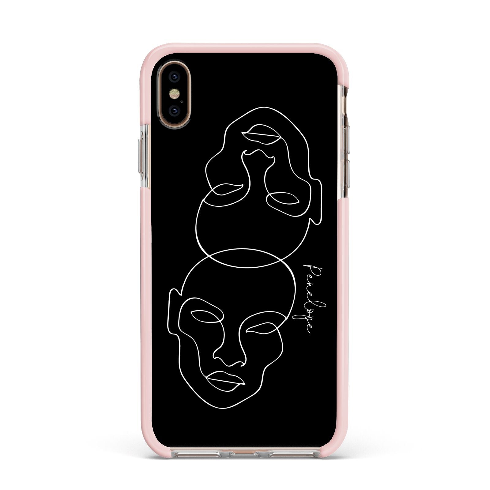 Personalised Abstract Line Art Apple iPhone Xs Max Impact Case Pink Edge on Gold Phone