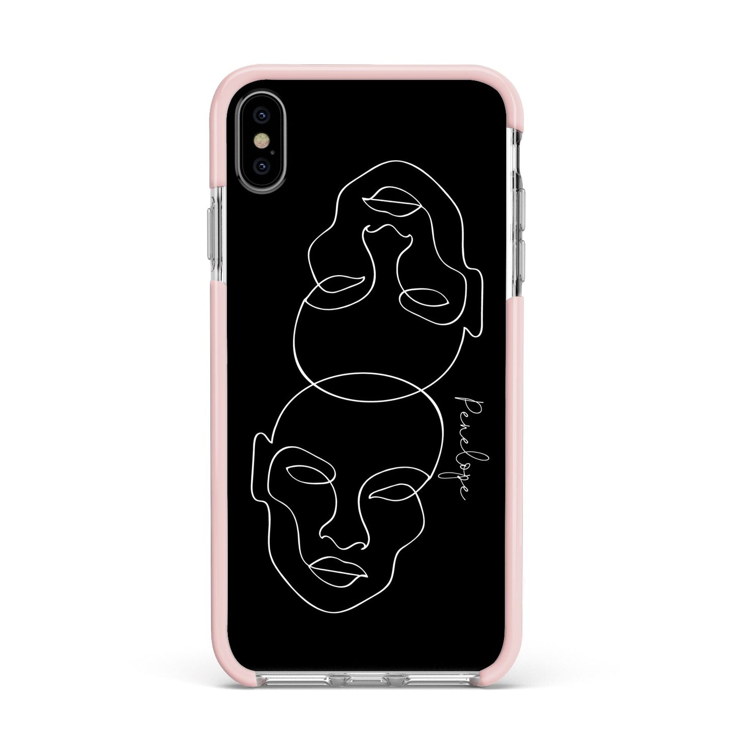 Personalised Abstract Line Art Apple iPhone Xs Max Impact Case Pink Edge on Silver Phone