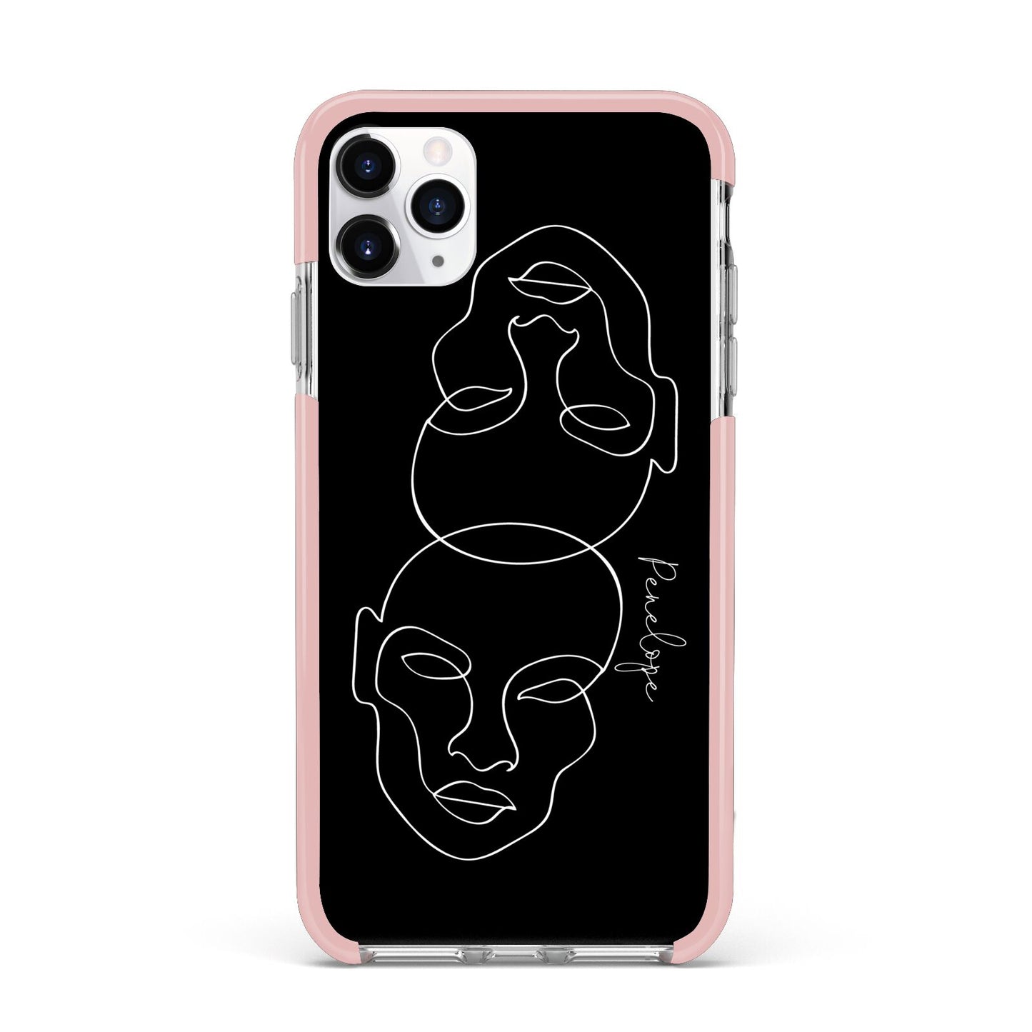 Personalised Abstract Line Art iPhone 11 Pro Max Impact Pink Edge Case