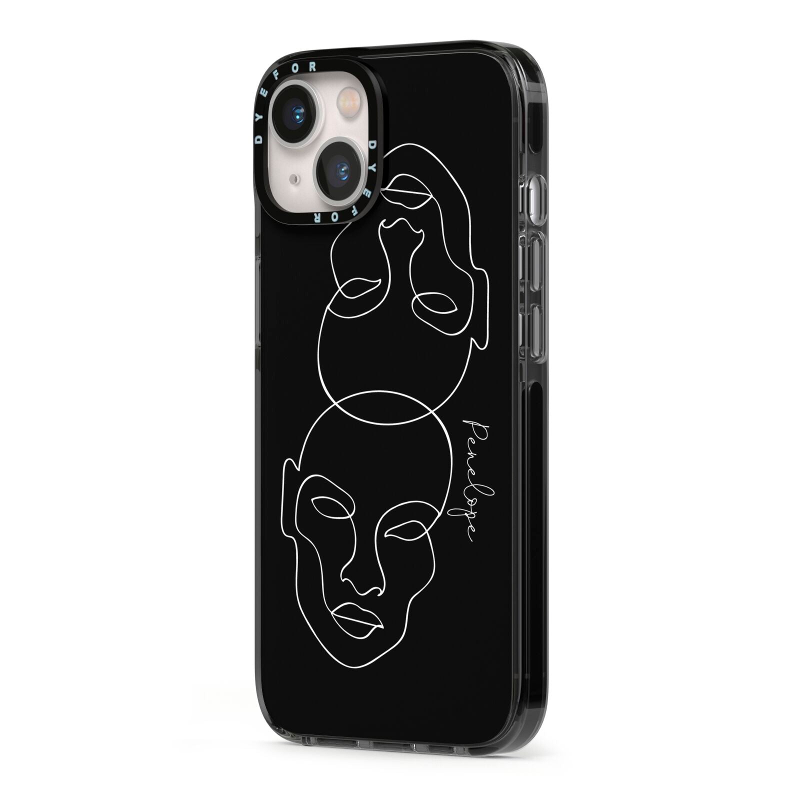Personalised Abstract Line Art iPhone 13 Black Impact Case Side Angle on Silver phone