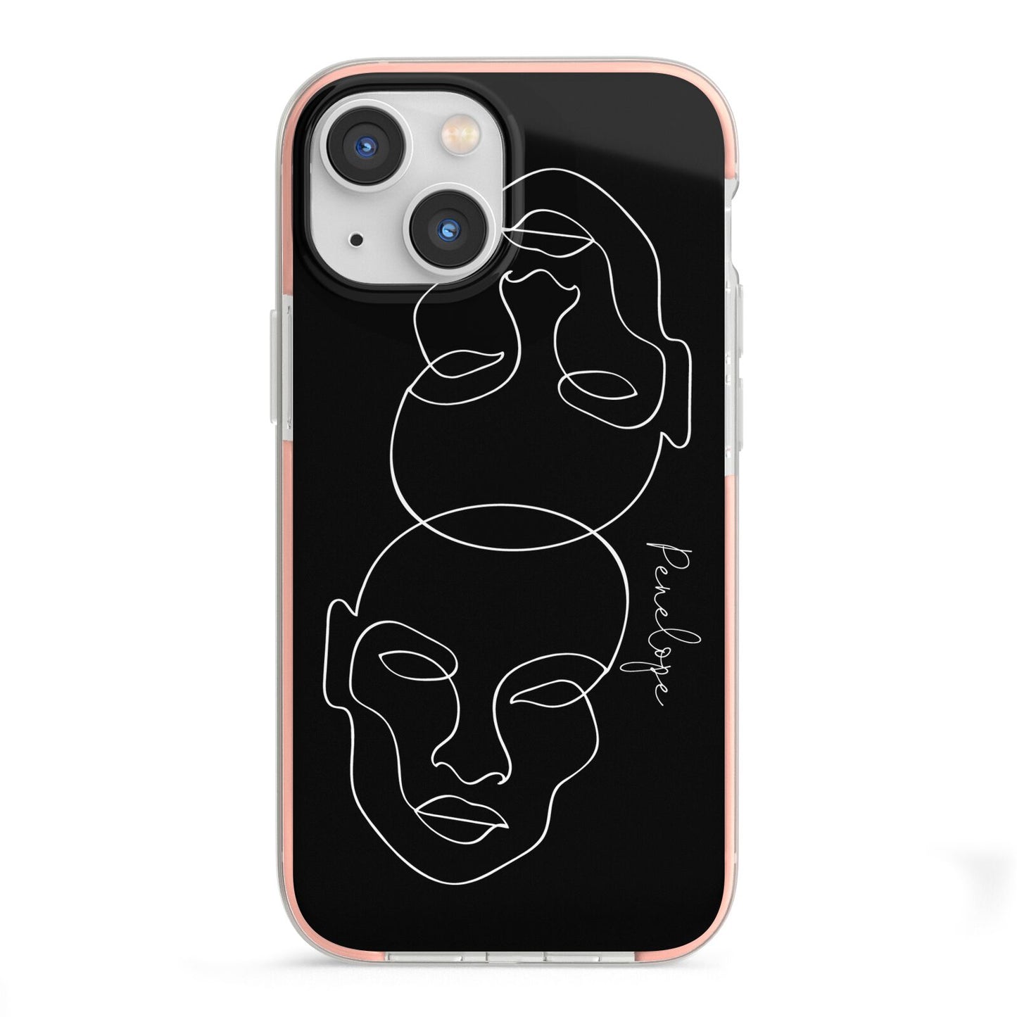 Personalised Abstract Line Art iPhone 13 Mini TPU Impact Case with Pink Edges