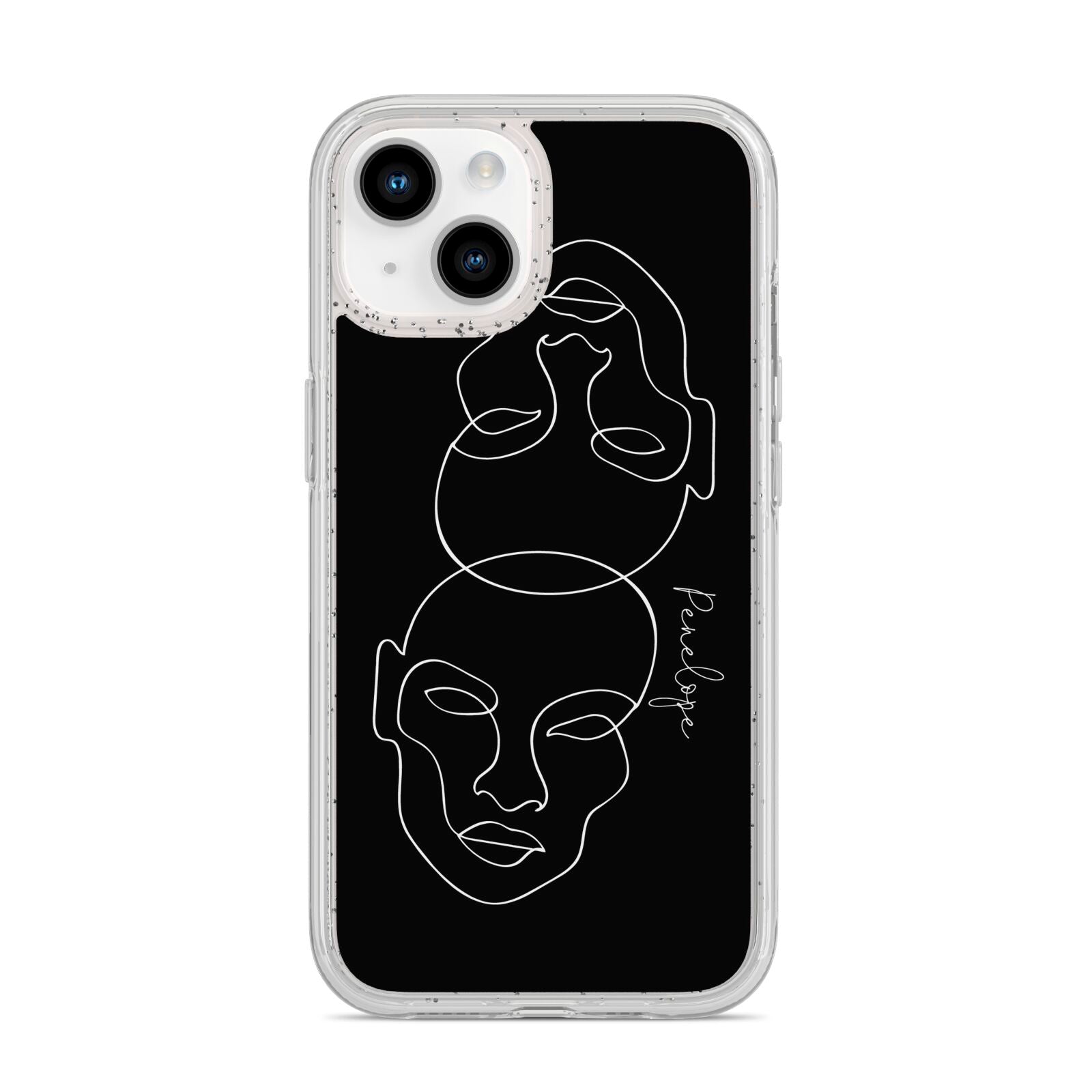 Personalised Abstract Line Art iPhone 14 Glitter Tough Case Starlight