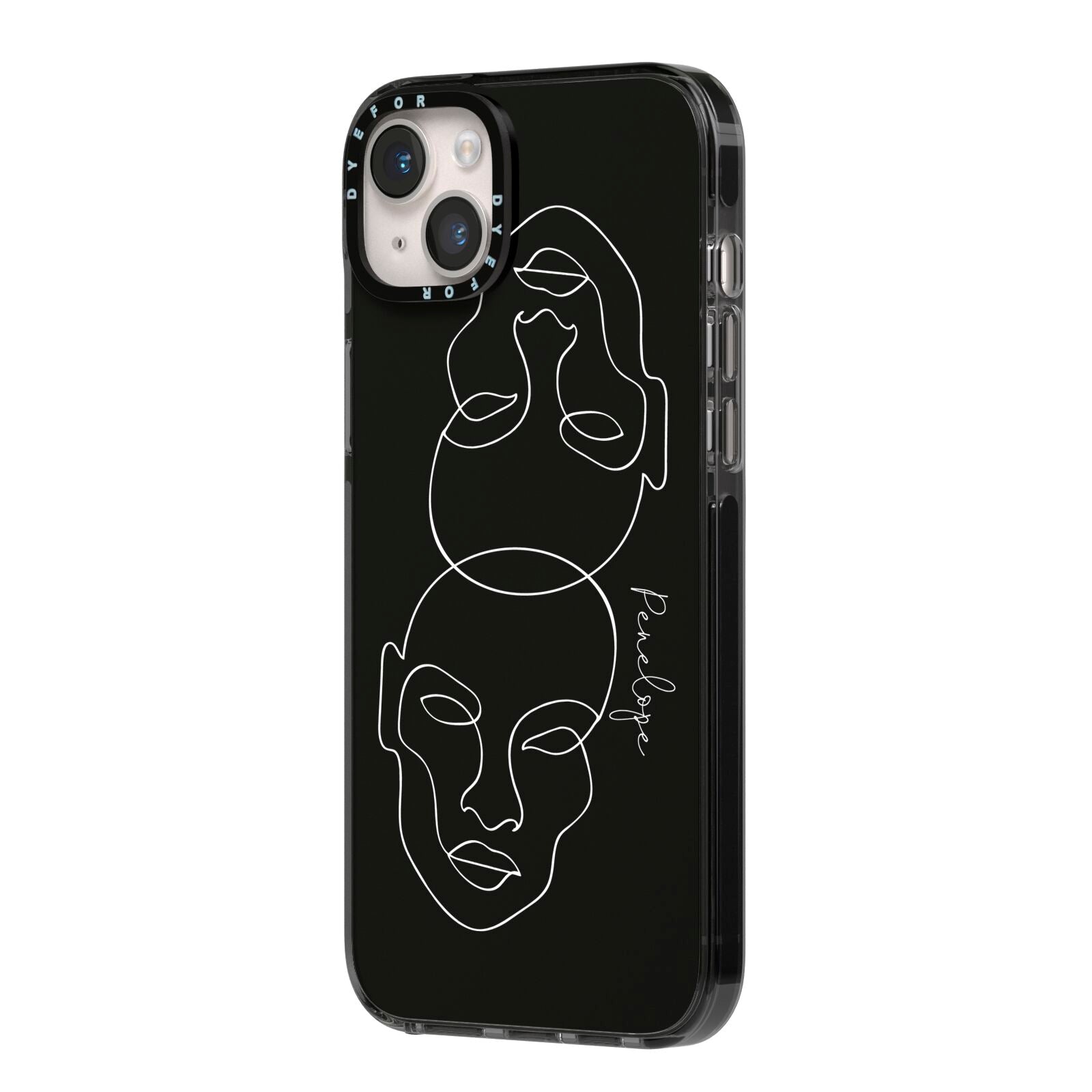 Personalised Abstract Line Art iPhone 14 Plus Black Impact Case Side Angle on Silver phone