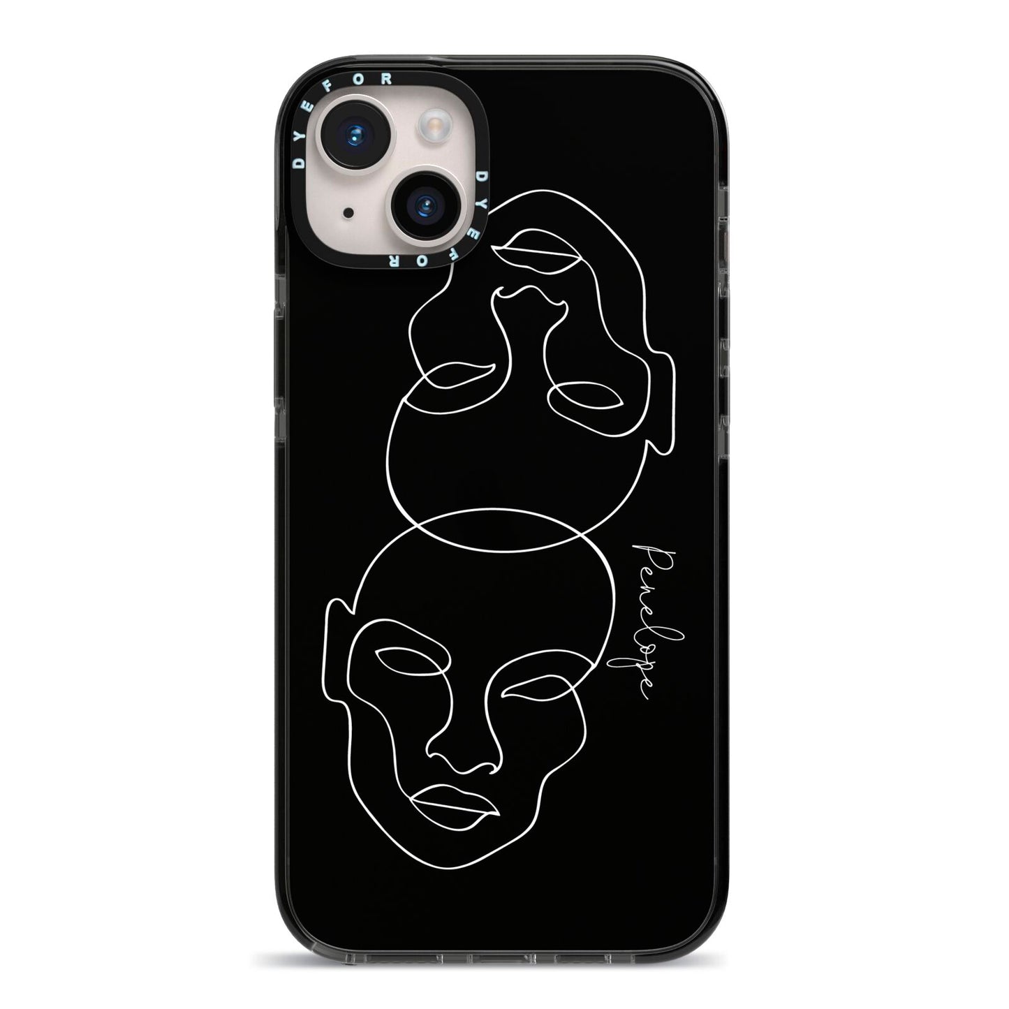 Personalised Abstract Line Art iPhone 14 Plus Black Impact Case on Silver phone