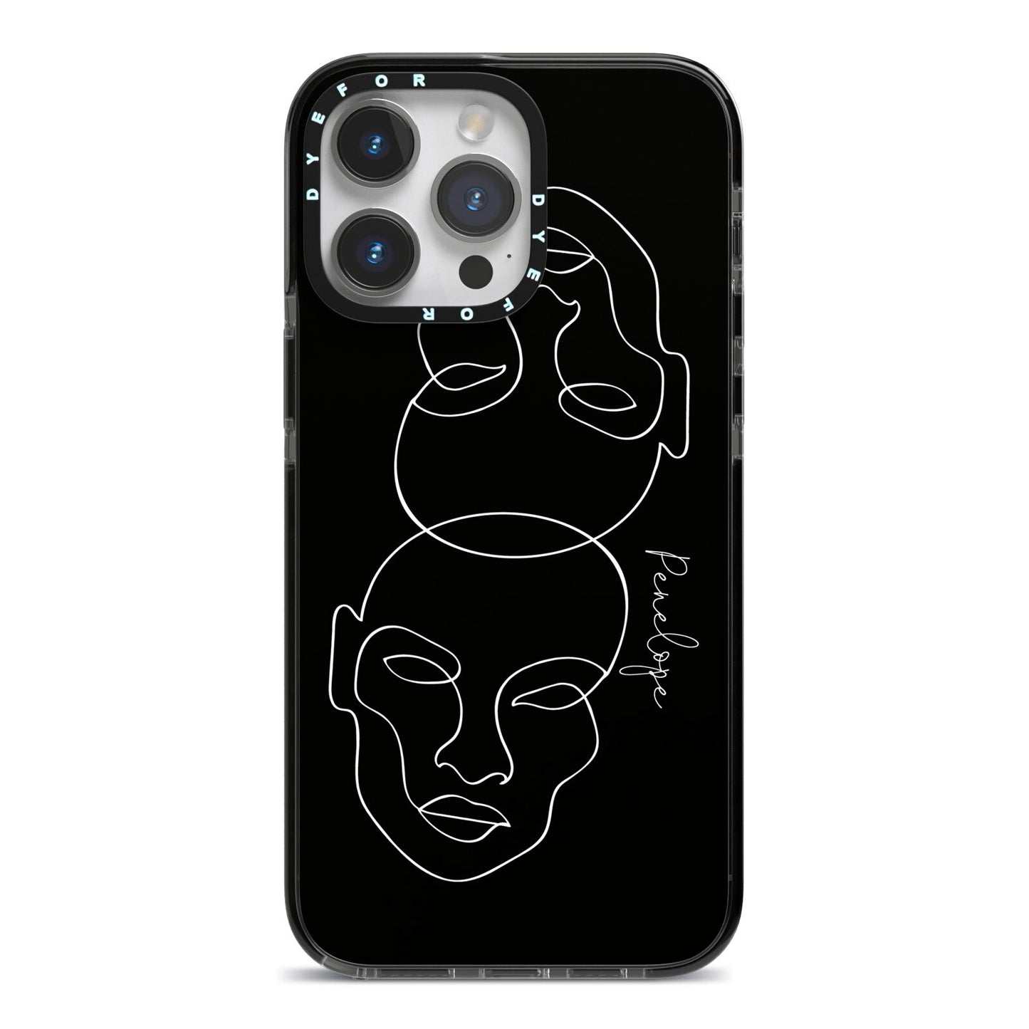 Personalised Abstract Line Art iPhone 14 Pro Max Black Impact Case on Silver phone