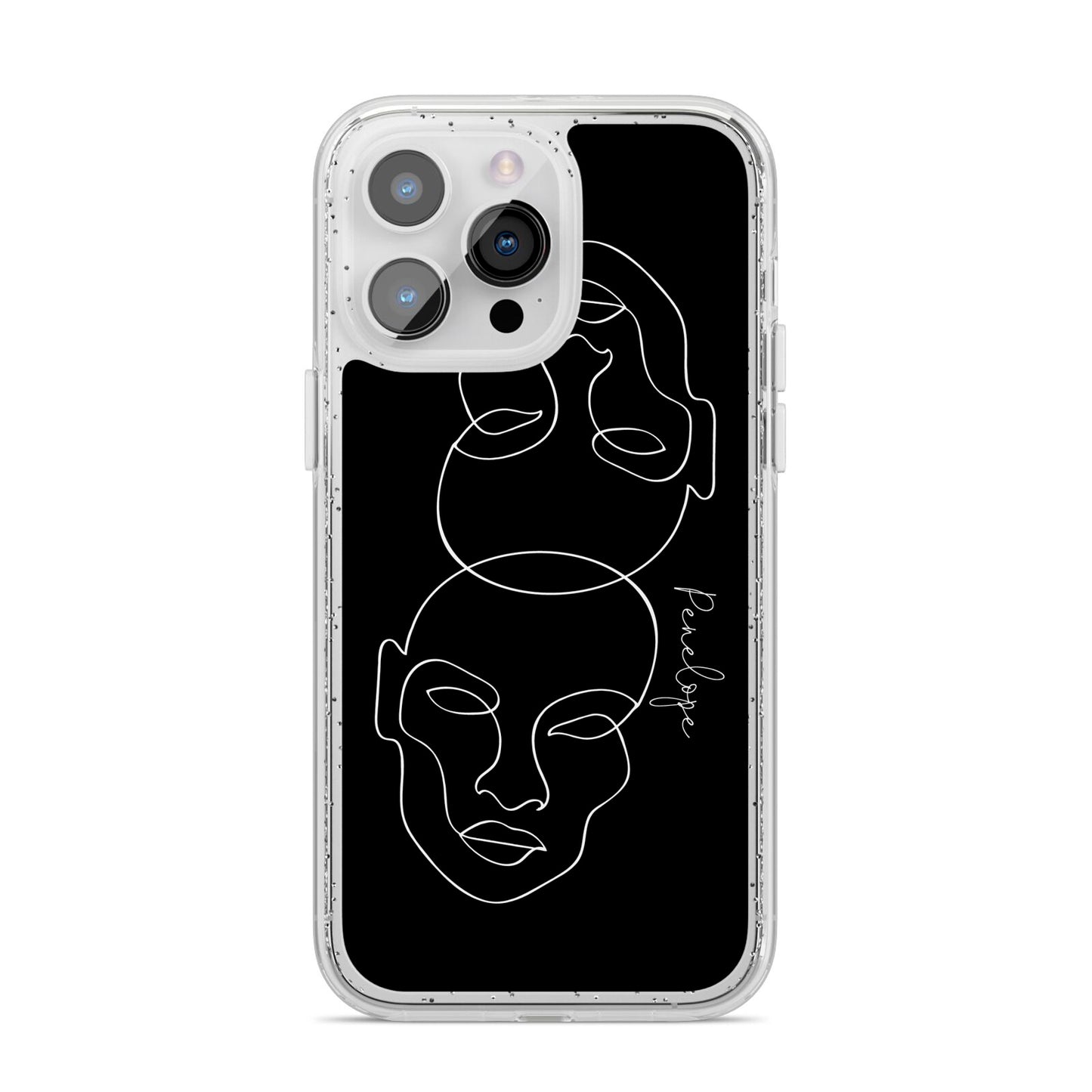 Personalised Abstract Line Art iPhone 14 Pro Max Glitter Tough Case Silver