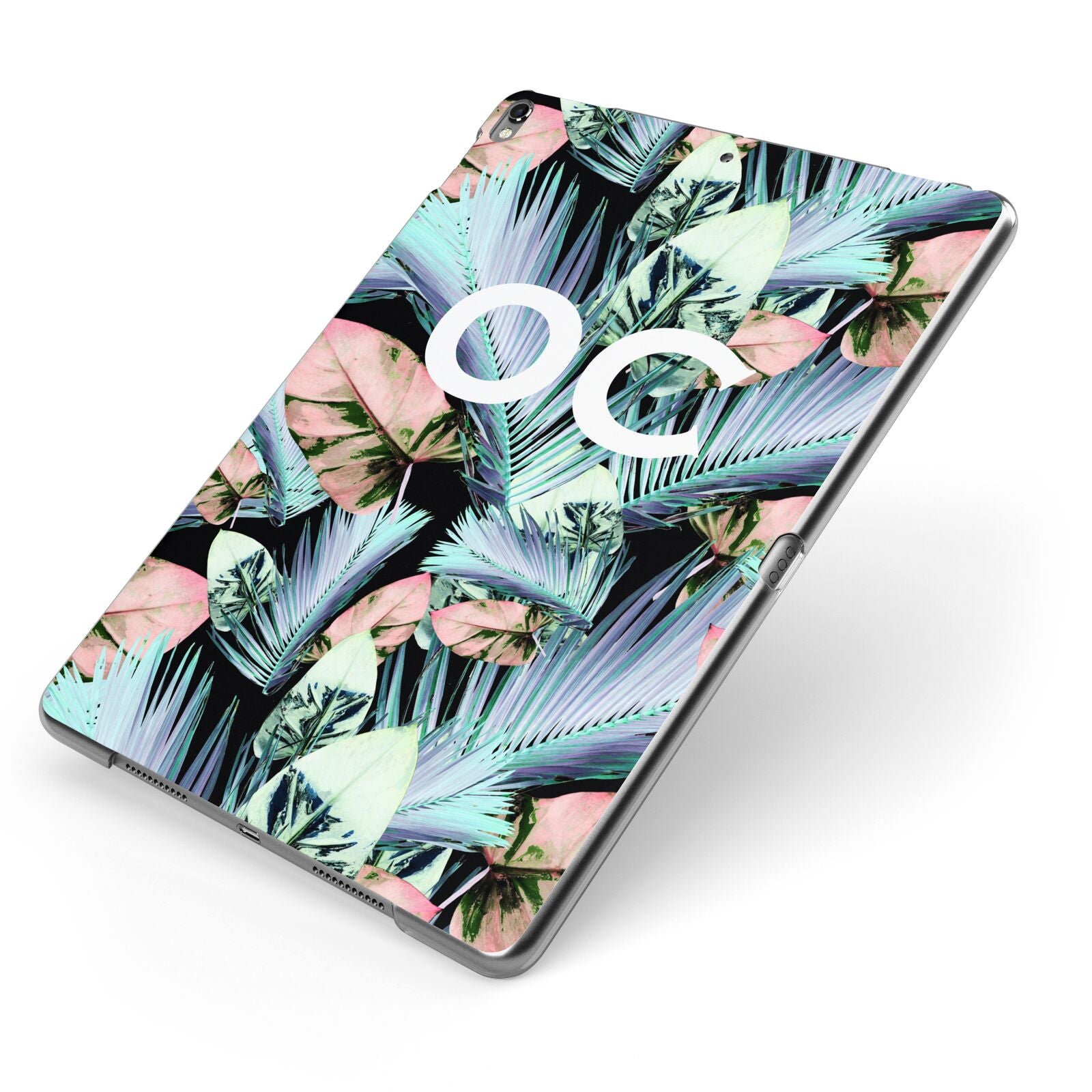Personalised Abstract Tropical Leaves Apple iPad Case on Grey iPad Side View