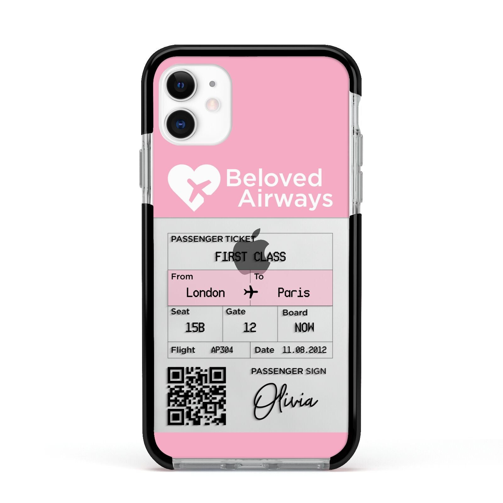 Personalised Aeroplane Ticket Apple iPhone 11 in White with Black Impact Case