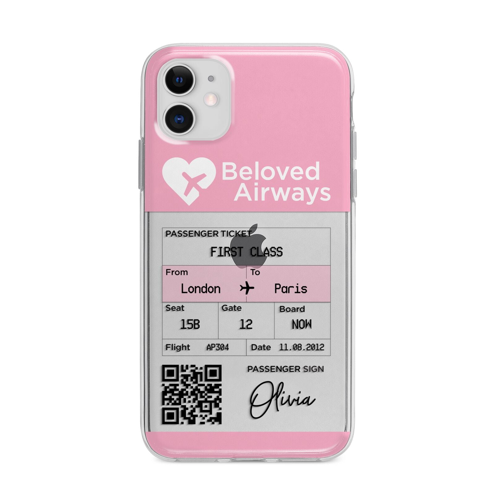 Personalised Aeroplane Ticket Apple iPhone 11 in White with Bumper Case