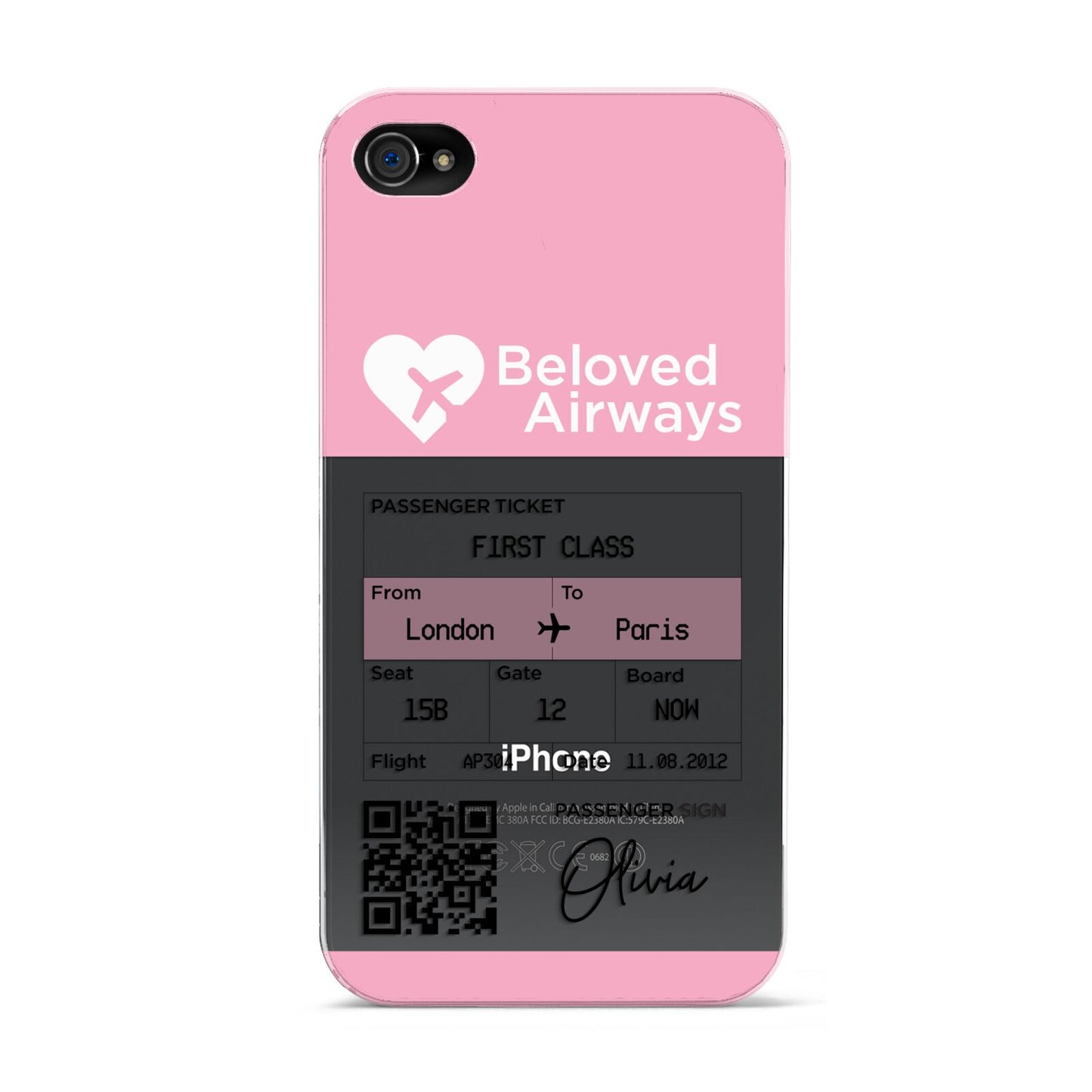 Personalised Aeroplane Ticket Apple iPhone 4s Case