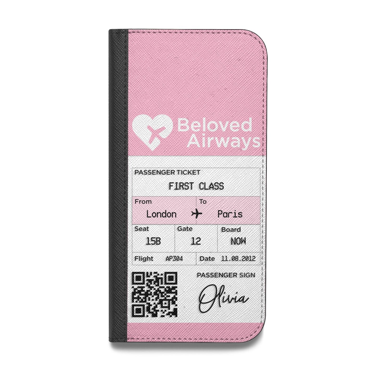 Personalised Aeroplane Ticket Vegan Leather Flip iPhone Case