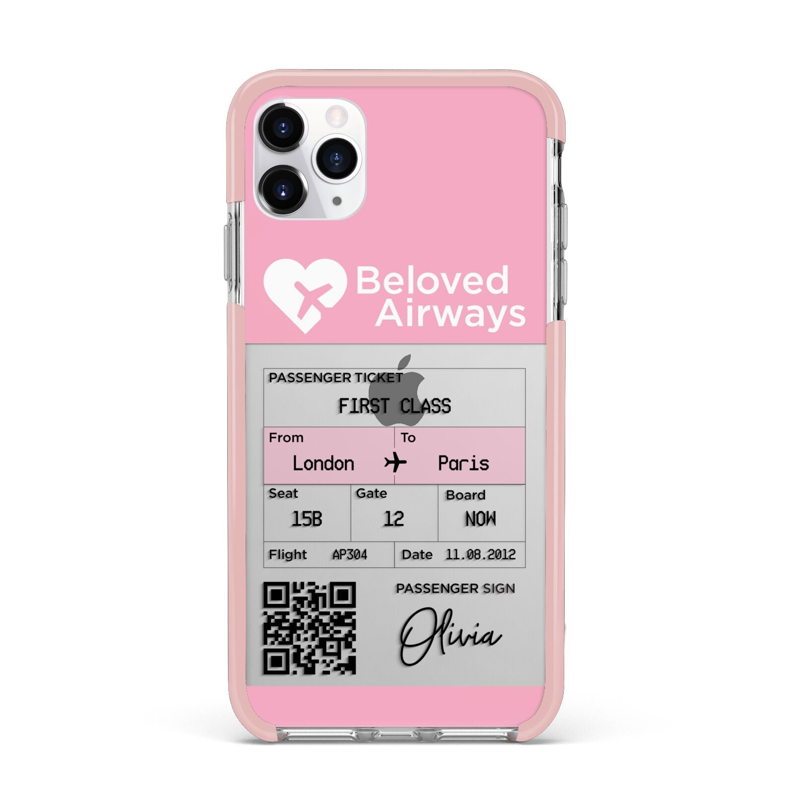 Personalised Aeroplane Ticket iPhone 11 Pro Max Impact Pink Edge Case