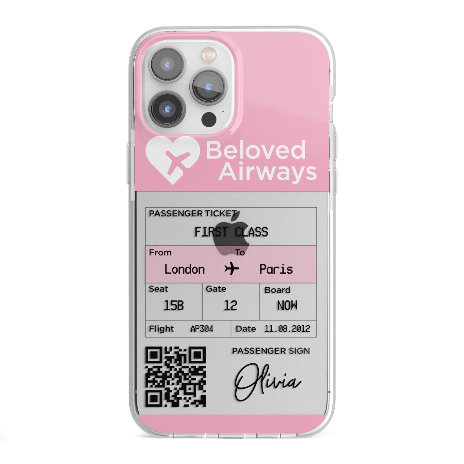 Personalised Aeroplane Ticket iPhone 13 Pro Max TPU Impact Case with White Edges