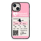 Personalised Aeroplane Ticket iPhone 14 Black Impact Case on Silver phone