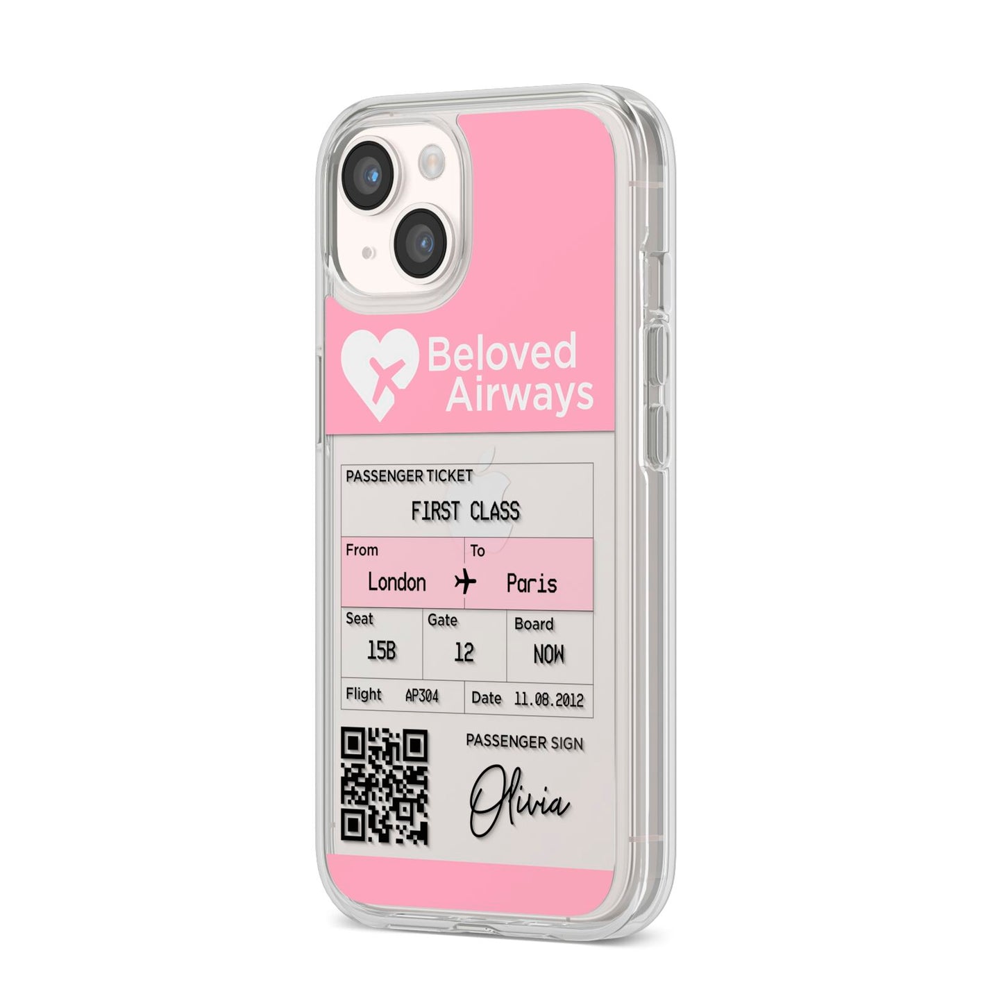 Personalised Aeroplane Ticket iPhone 14 Clear Tough Case Starlight Angled Image