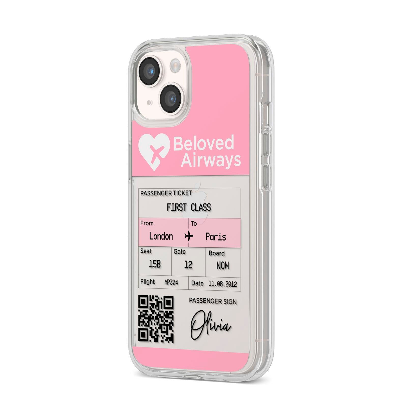 Personalised Aeroplane Ticket iPhone 14 Clear Tough Case Starlight Angled Image