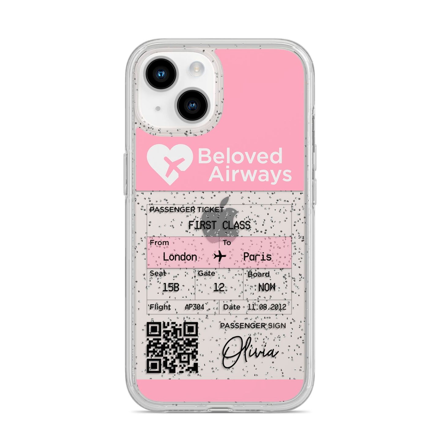 Personalised Aeroplane Ticket iPhone 14 Glitter Tough Case Starlight