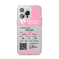 Personalised Aeroplane Ticket iPhone 14 Pro Max Clear Tough Case Silver