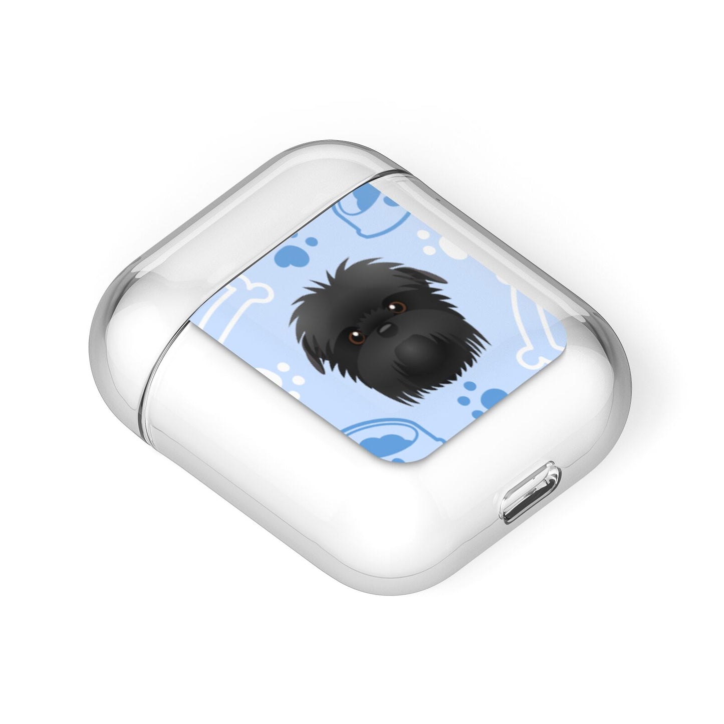 Personalised Affenpinscher Blue AirPods Case Laid Flat