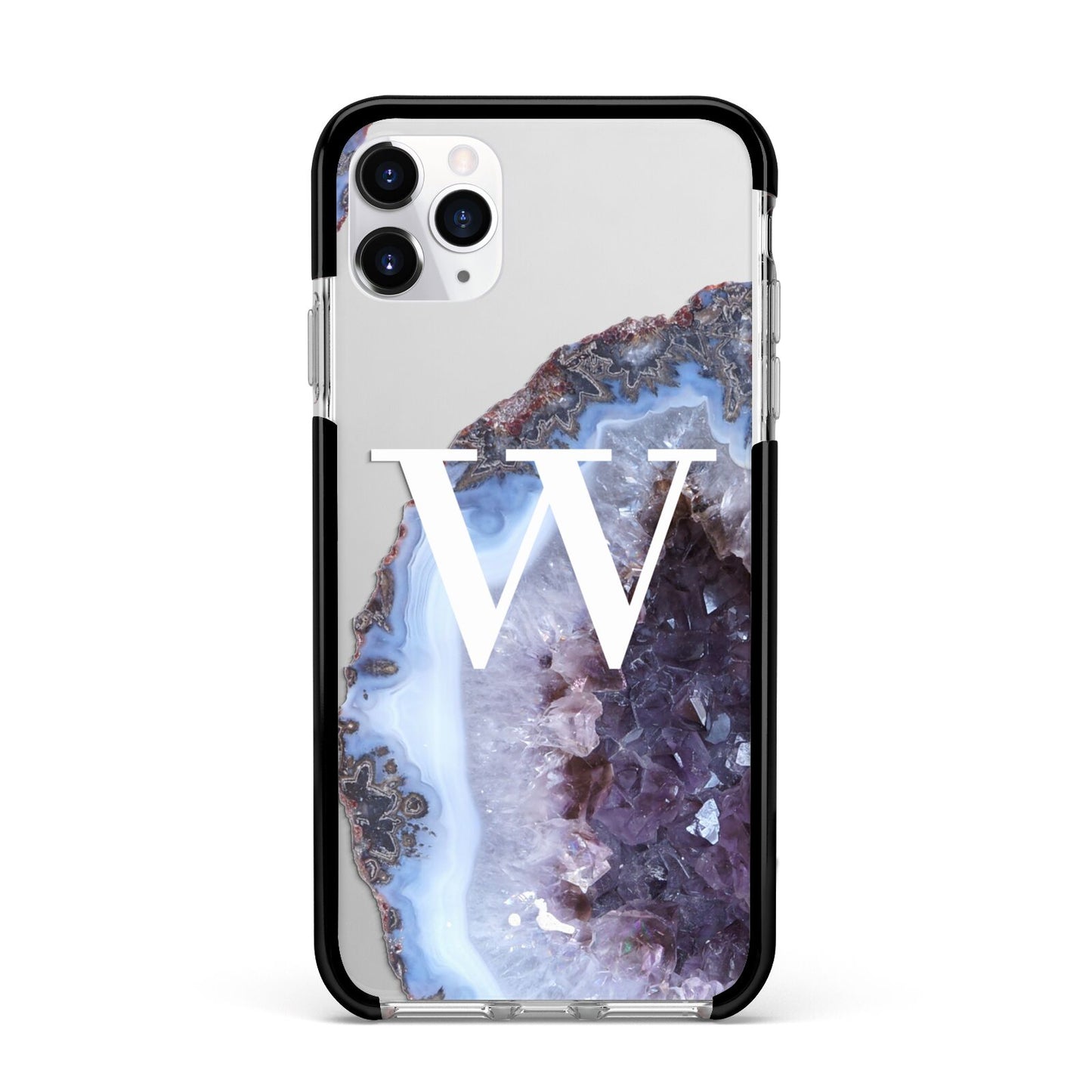 Personalised Agate Blue and Purple Initials Apple iPhone 11 Pro Max in Silver with Black Impact Case