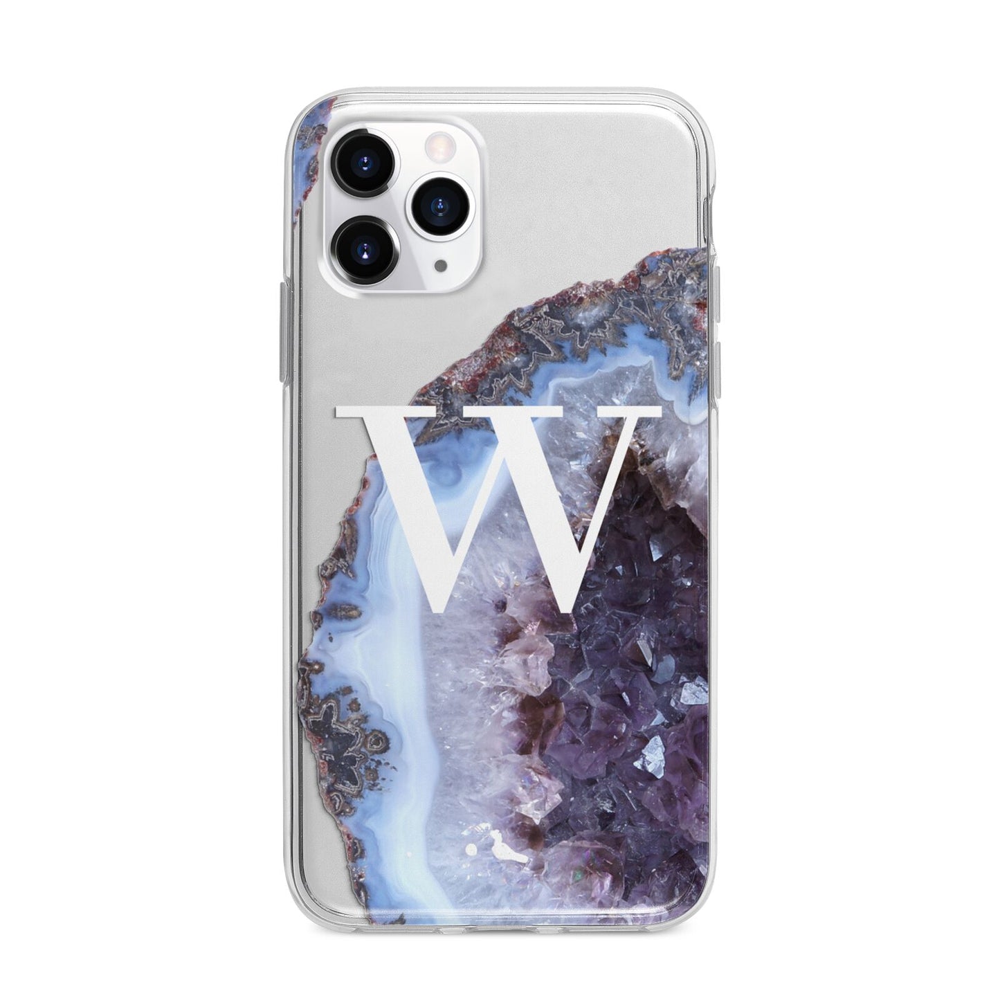 Personalised Agate Blue and Purple Initials Apple iPhone 11 Pro Max in Silver with Bumper Case