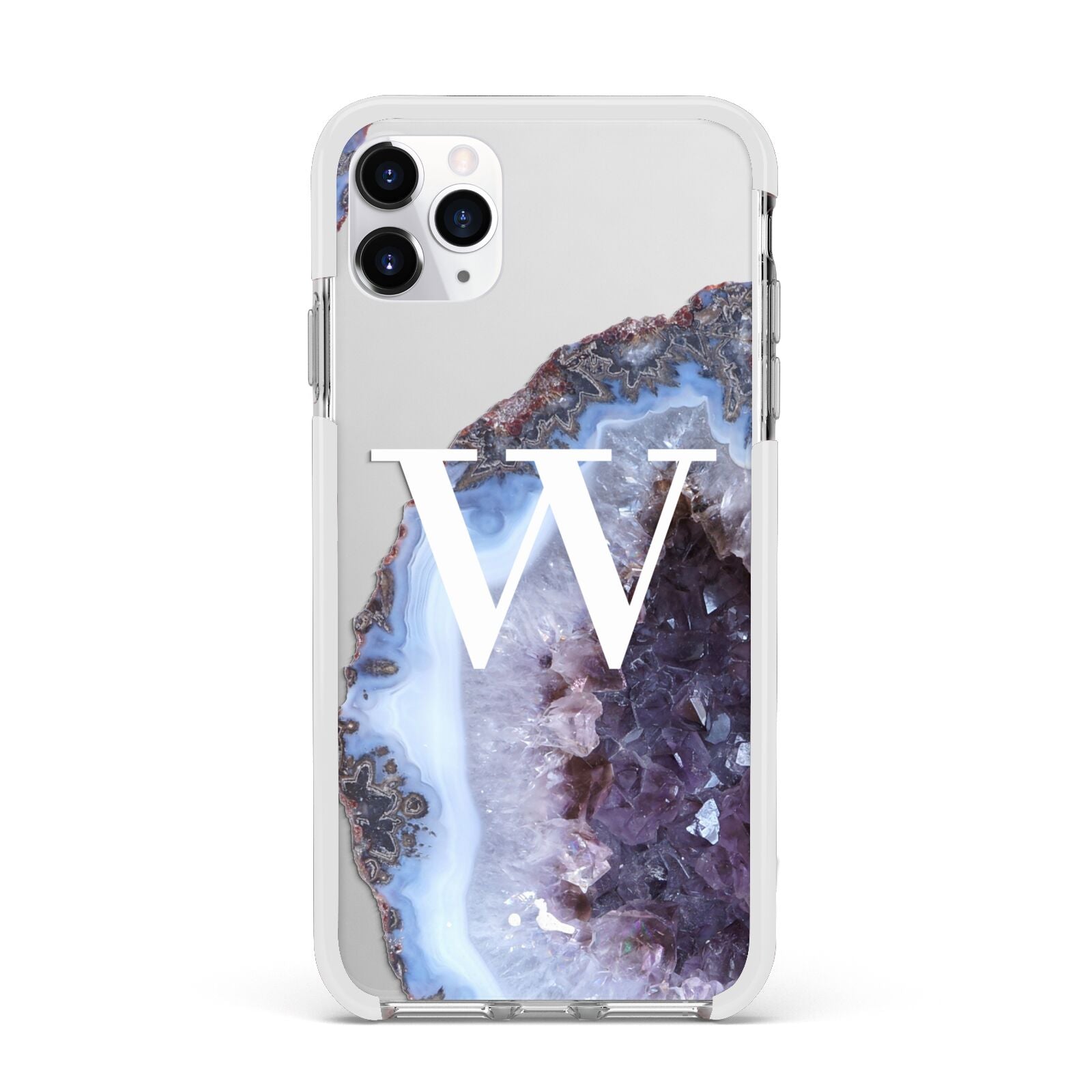 Personalised Agate Blue and Purple Initials Apple iPhone 11 Pro Max in Silver with White Impact Case