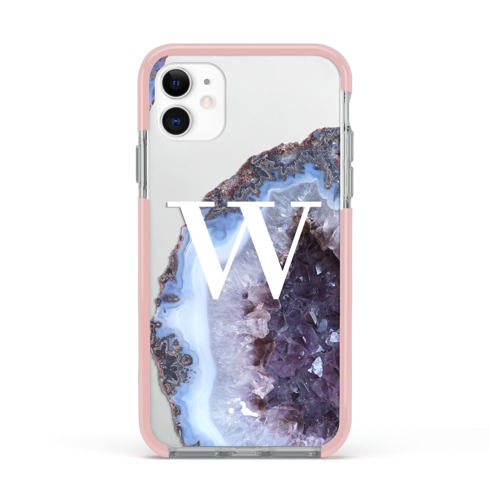 Personalised Agate Blue and Purple Initials Apple iPhone 11 in White with Pink Impact Case