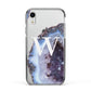 Personalised Agate Blue and Purple Initials Apple iPhone XR Impact Case Black Edge on Silver Phone